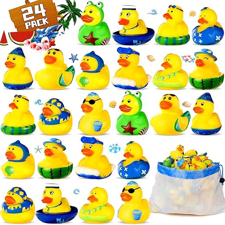 SCIONE 24PACK Summer Rubber Ducks Party Favors, Assorted Beach Rubber Ducks with...