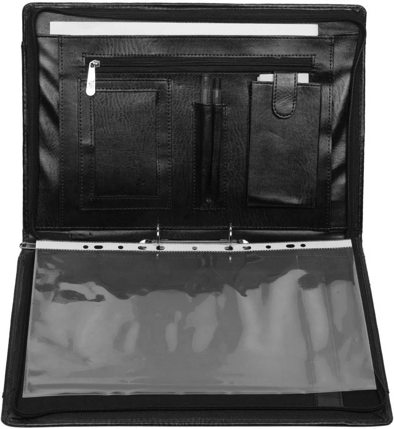 AmazingHind Leatherette Material Professional File Folders for Certificates, Documents Holder with 2 Rings. (12 Leafs, Black File with Handle)