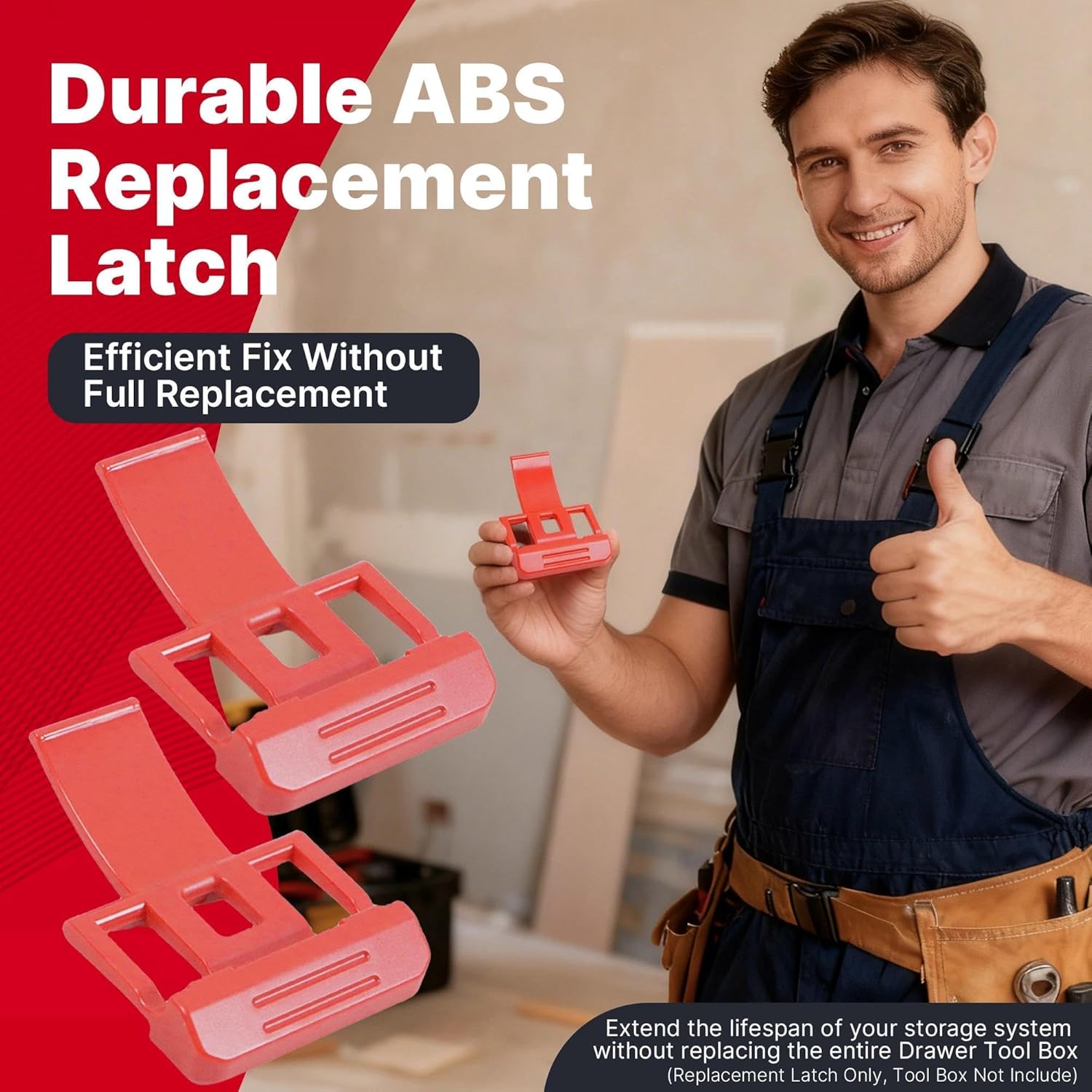 4-Pack Replacement Latch Compatible with Drawer Tool Box, Durable ABS Injection Molding Lock Replacement, Thickened Design for Easy Install & Long Lasting, Red