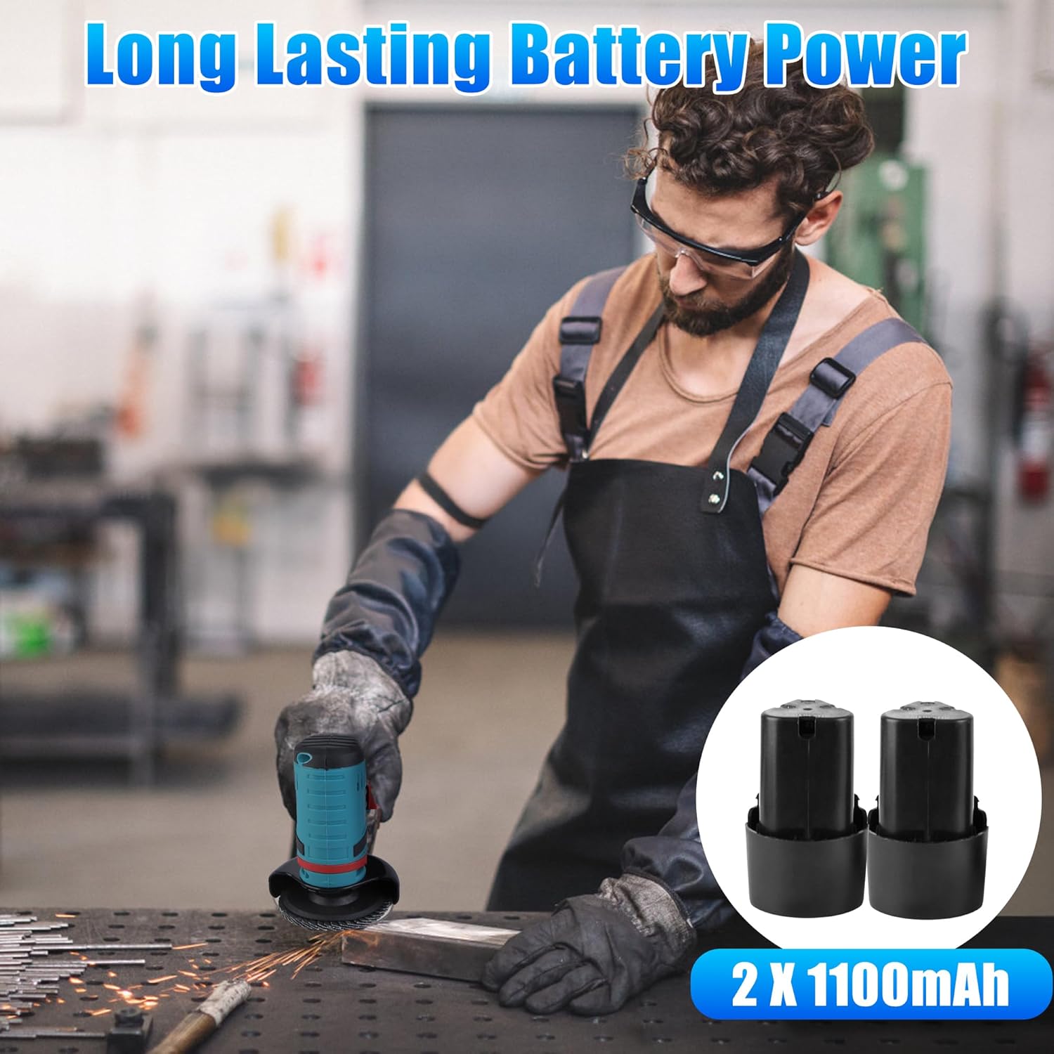 Cordless Angle Grinder, Mini Metal Grinder 19000 RPM with 2x1100mAh Battery & 4 Cutting Wheels, Hand Polishing Grinding Machine for Cutting Grinding Polishing