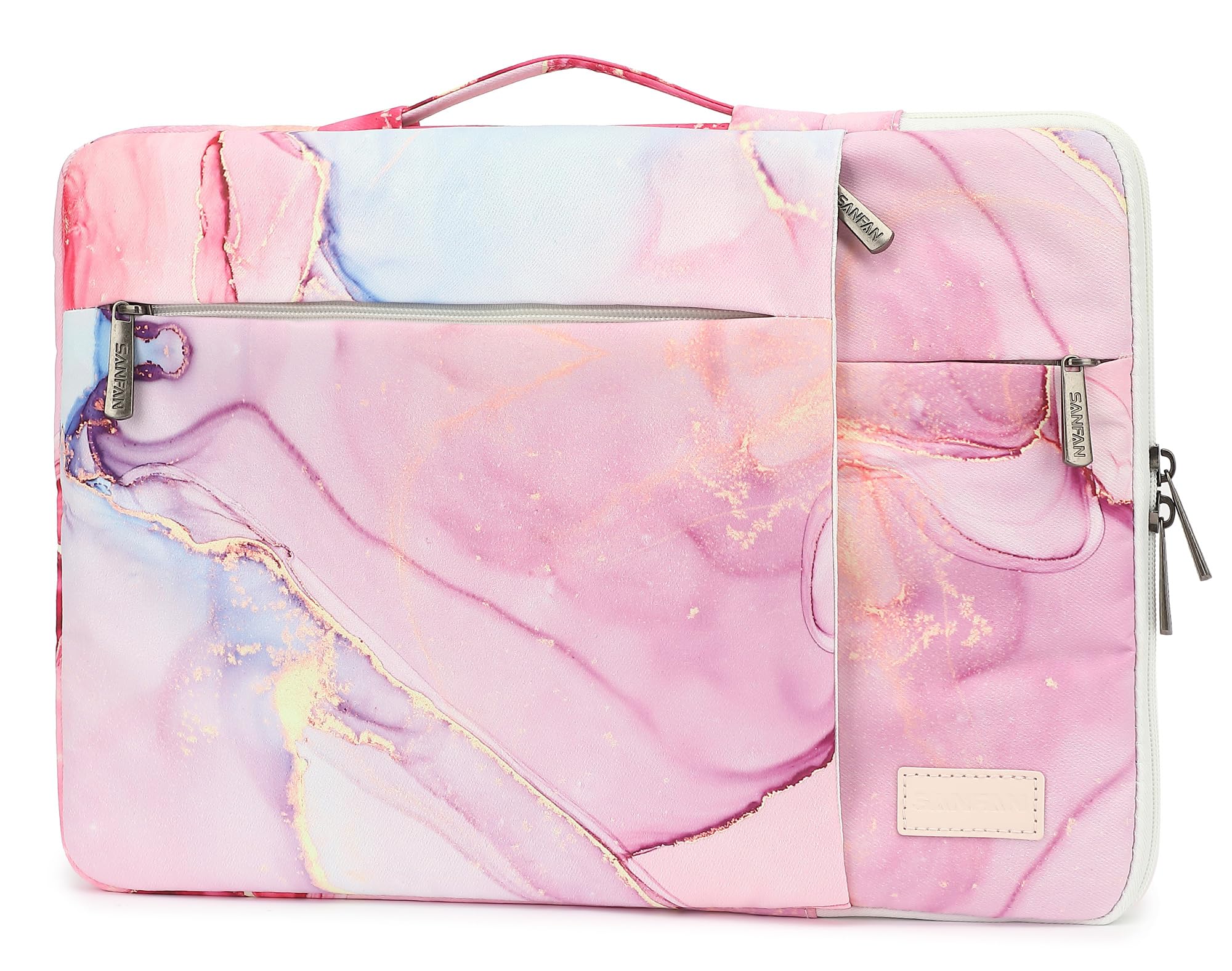 SANFAN 360° Protective Laptop Sleeve Case Bag with 3 Pockets,Handle,Luggage Strap for MacBook Pro 14 inch and 14 inch-14.4 inch Screen Laptop(Pink