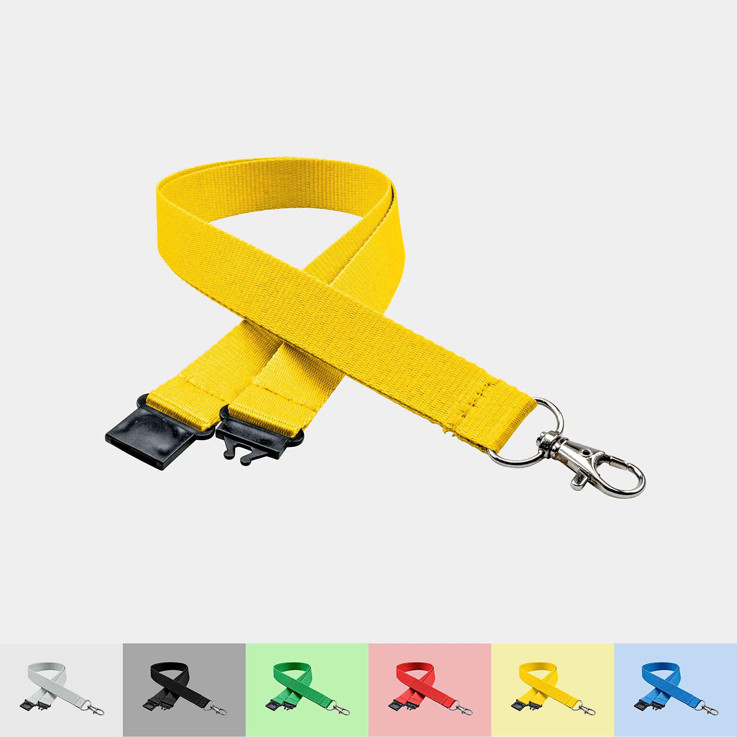 100er Pack Schlüsselbänder 20 mm, easy going Haken, Sicherheitsverschluss, Gelb