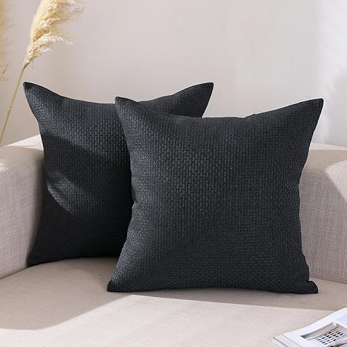 Miniatura 10 de Jepeak Juego de 2 fundas de almohada tejidas con textura, fundas de cojín cuadradas de lino y poliéster para sofá o cama (22 x 22 pulgadas, verde