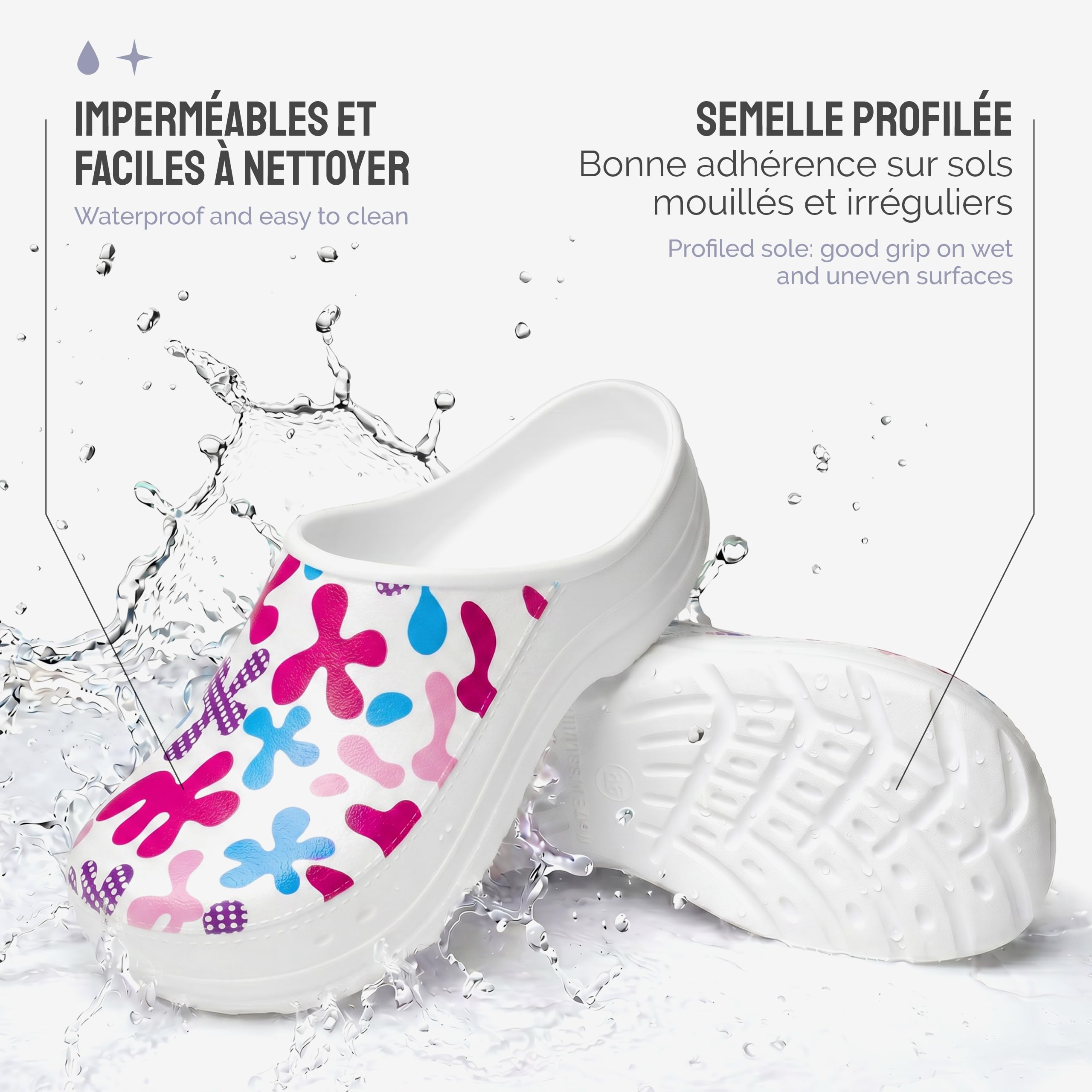Ladeheid Sabot de Jardin Femme à Motif - Chaussures Femme Confort en EVA Ultralégère Sabots Imperméables et Antibactérien pour Le Travail Cuisine Maison Clogs LA-CA-27