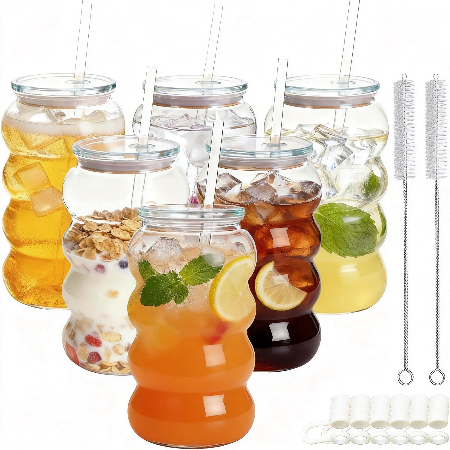 20oz Reusable Tumbler with Lid and Straw, 6 Pack BPA Free Clear Plastic Cups for Travel Coffee Mugs, Iced Coffee, Whiskey, Beer, Smoothies, Parties,Party, Gifts(6, Clear)