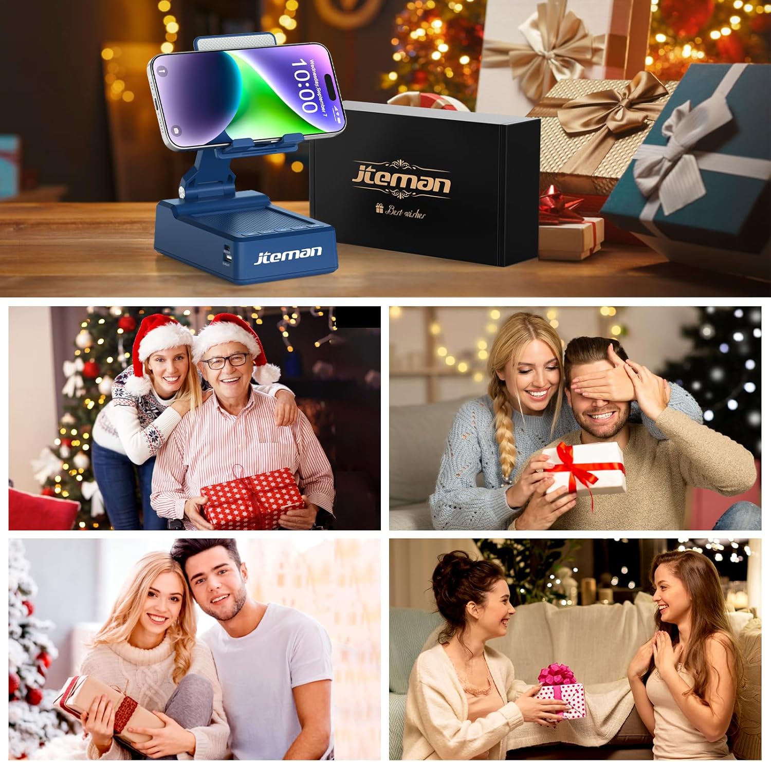 JTEMAN Gifts for Men Women,Cell Phone Stand with Bluetooth Speaker,Cool Tech Gadgets,Unique Birthday Gifts for Men Husband Mom Dad-Blue