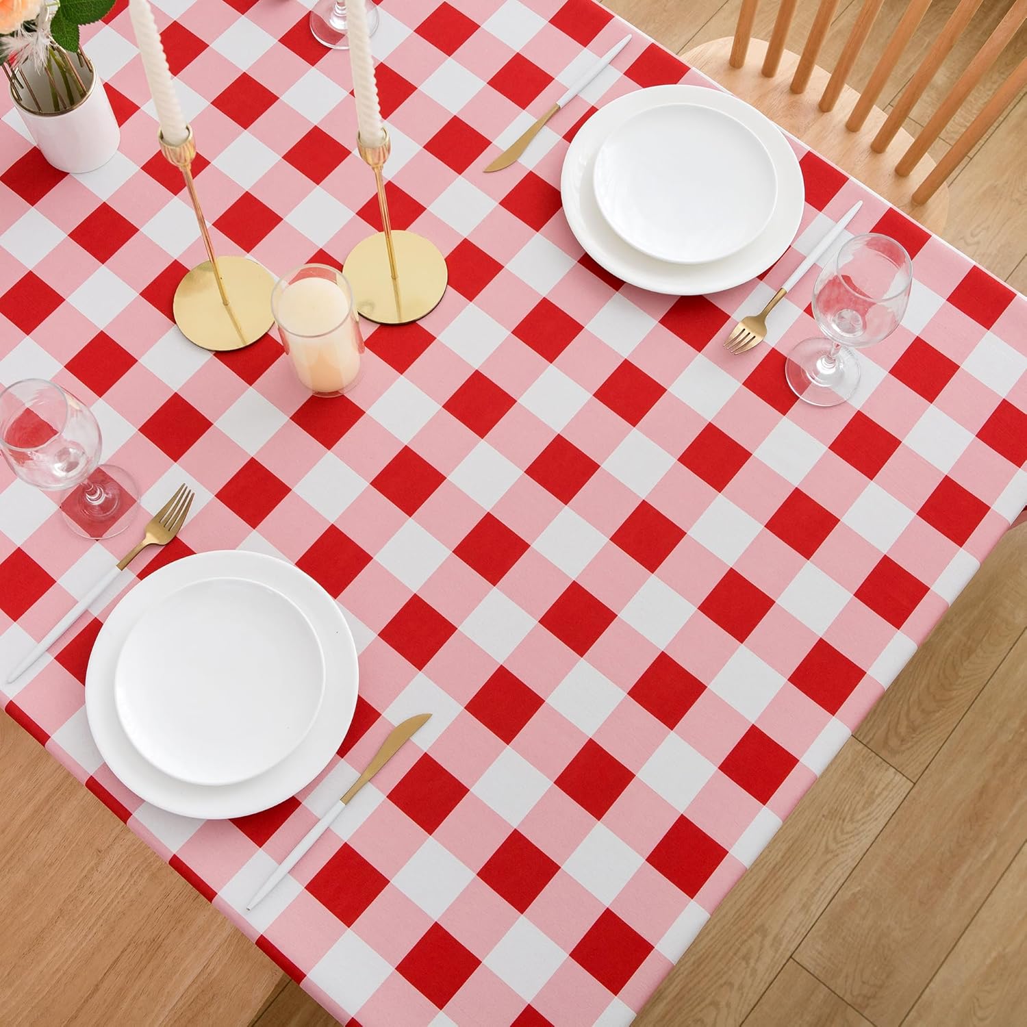 Red Checkered Tablecloth 60x102 Inch Red and White Buffalo Plaid Gingham Rectangle Table Cloth - Oblong Polyester Table Cover Reusable Waterproof Wipeable for Holiday Party Picnic Dinning - Image 3