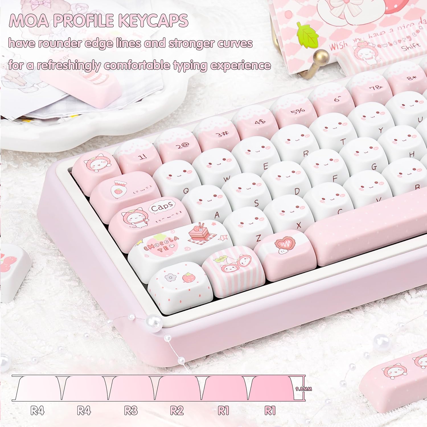 118-key PBT Pink Cat Theme Dye-Sublimation MOA Profile Keycaps