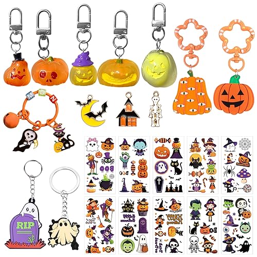 Halloween Pumpkin Keychain Charm Set, Multicolor Glow in Dark, Mini
