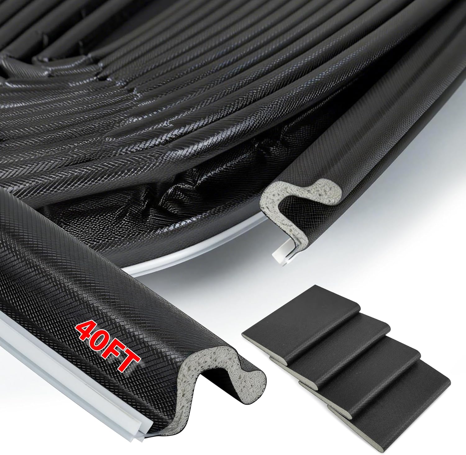 Black 40FT Weather Stripping for Doorframe with 4 Door Corner Seals, Foam Weather Stripping Door Seal Strip for Exterior/Front/Bedroom Door Frame,Door Noise Blocker Soundproof