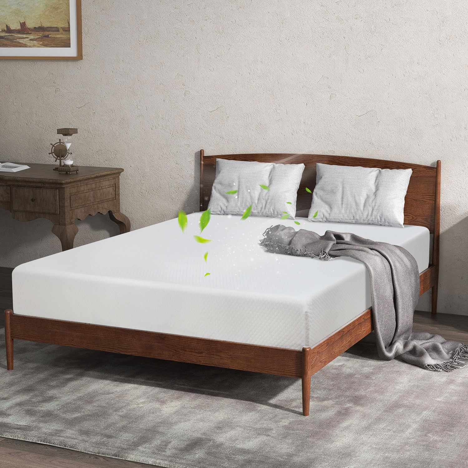 8 Inch Memory Foam Mattress, Green Tea King Size Mattress, CertiPUR-US Certified, King Mattress, Bed-in-a-Box, Hybrid King Foam Mattress for Cooling Sleep & Pressure Relief, Medium Firm, White