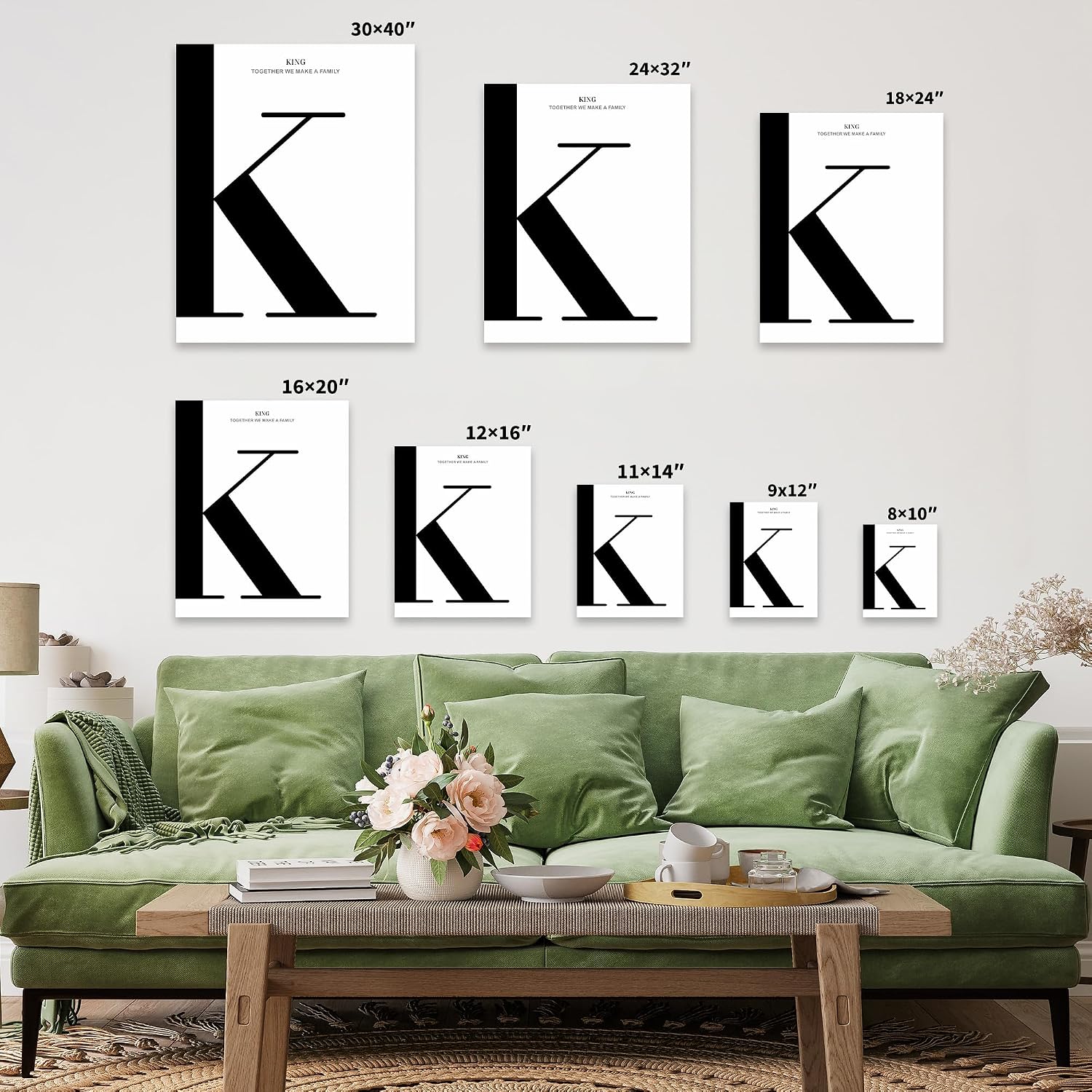 Poster Master Personalized Letter K Print, Customized Family Name Poster and Canvas, Typography Art, Gift for Parents, Relatives, Available in 8x10 to 30x40