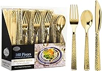 Vista 12 de Juego de cubiertos de plástico dorado, 160 unidades, cubiertos extra resistentes, cubiertos desechables, 80 tenedores, 40 cucharas, 40 cuchillos