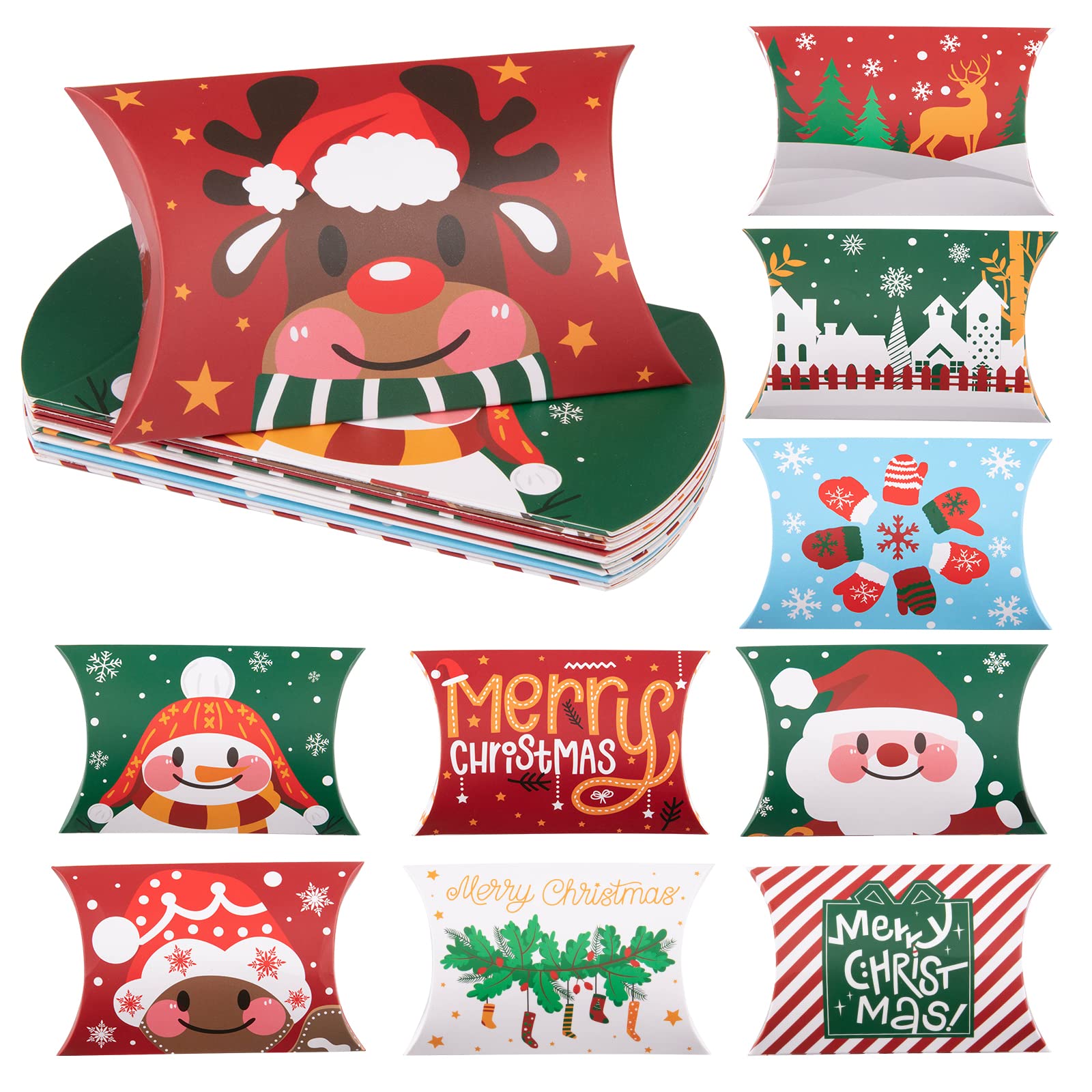 Kiiwah 20 Pieces Christmas Gift Boxes, Candy Pillow Box Paper Box Candy Boxes for Biscuits for Decoration Gift Christmas Trees