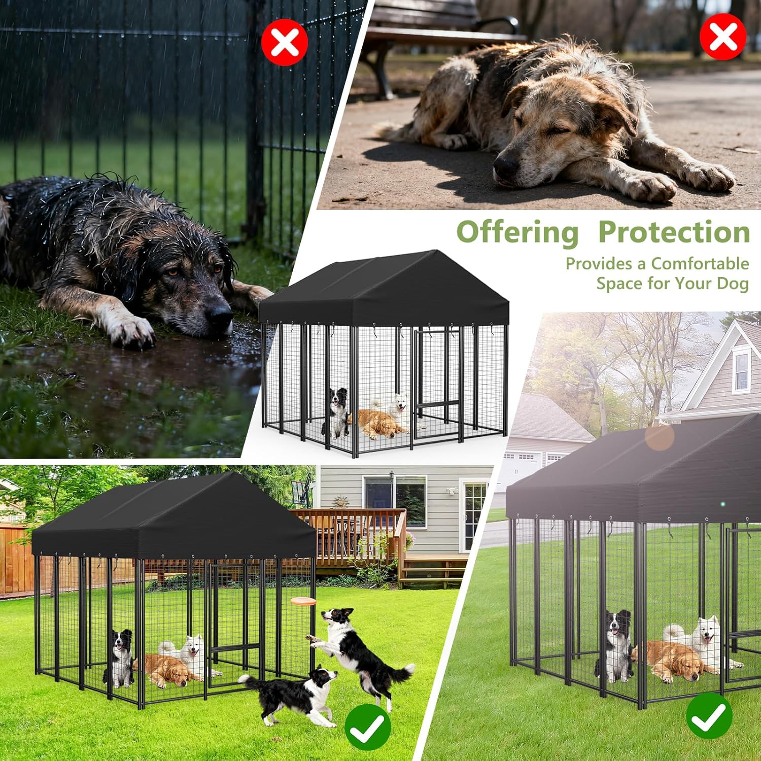 COSHNIBI Outdoor Dog Kennel Roof Cover,Heavy Duty Dog Kennel Replacement Cover,Waterproof UV Resistant Cover for 10' x 10' Dog Cage,Black(Cover Only)