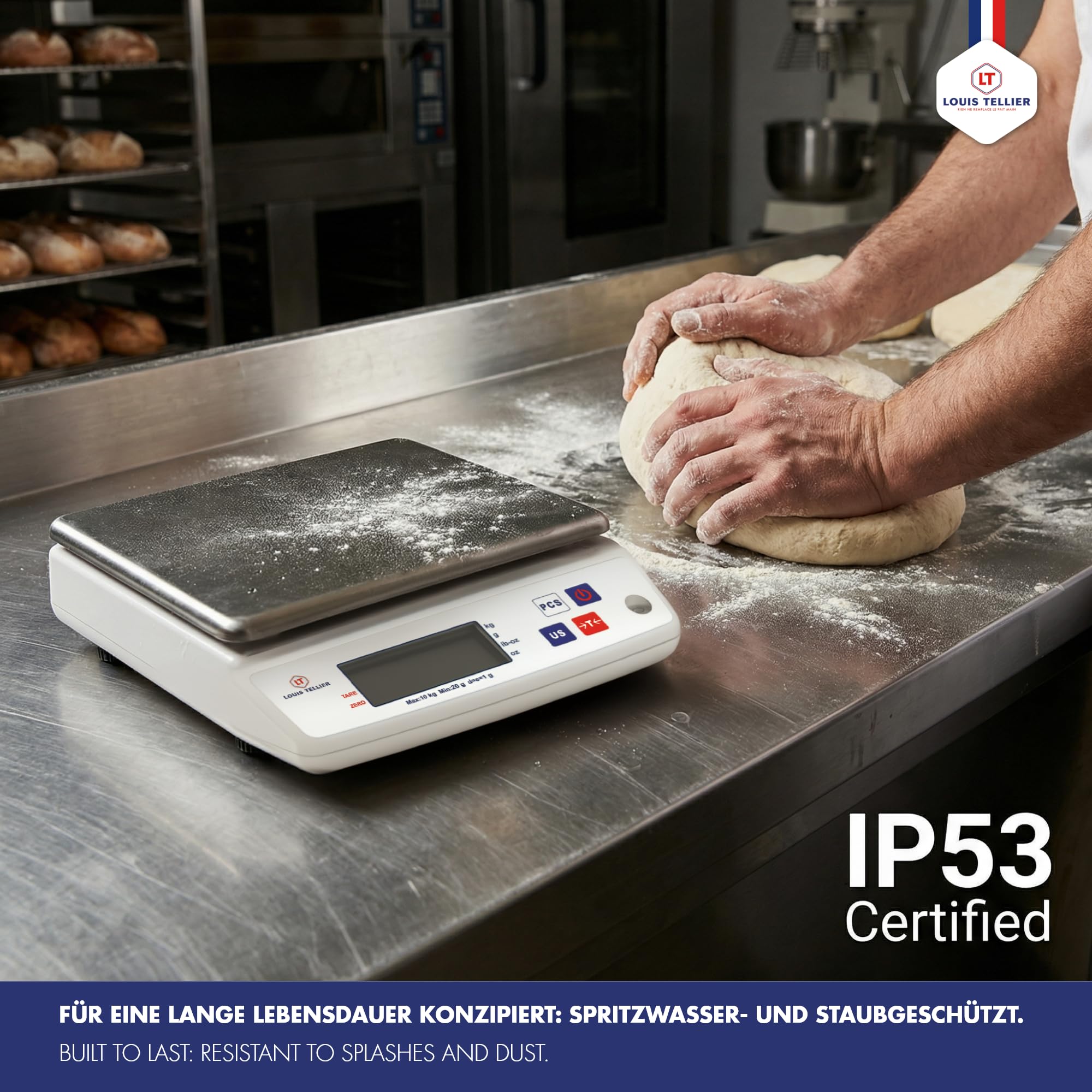 Professionelle Digitale Küchenwaage 10 kg IP53-240x240x75 mm | Präzise Messungen bis 10 kg • IP53-Schutz • Abnehmbare Edelstahlplattform