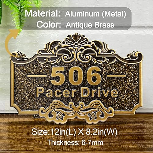 Vista 222 de Placa de dirección personalizada para vivienda con números fundidos de 12 pulgadas para exteriores, placa de identificación de dirección clásico-04