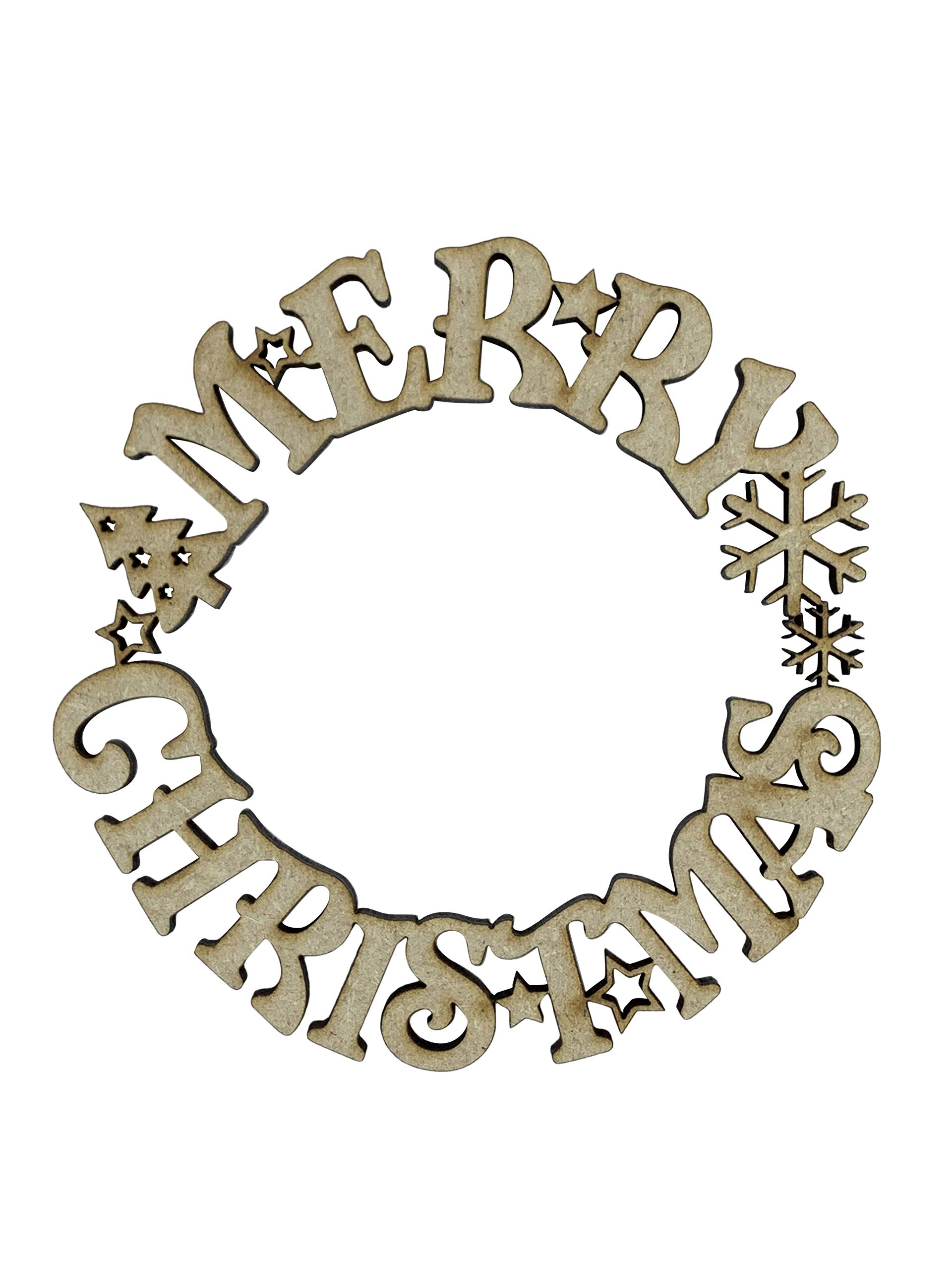 The Crafty Cow Red, Green 2X Merry Christmas Wreaths 7.5Cm Wood Craft Embelishments Laser Cut Shape Mdf