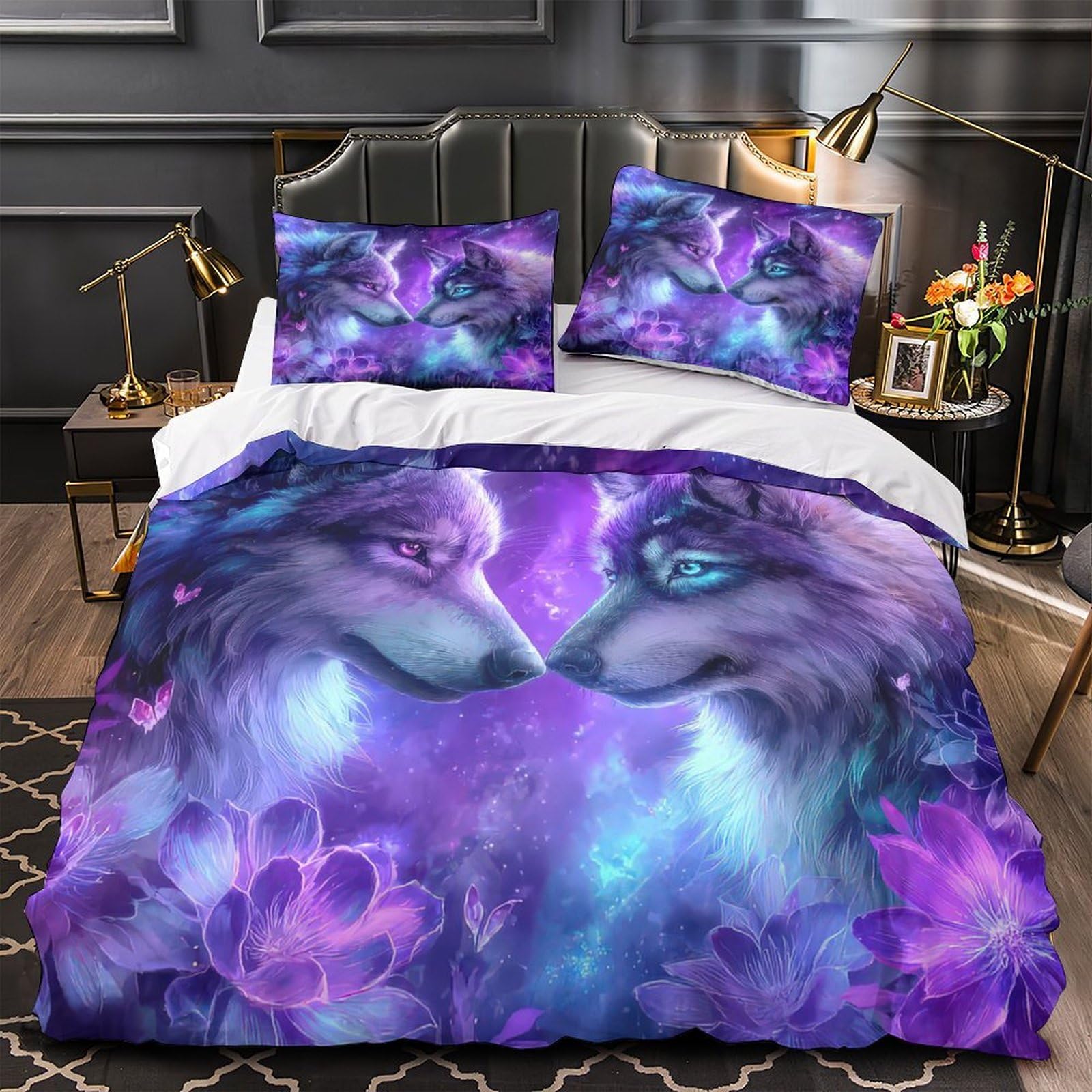 Housse de couette violette 3D 200x200 parure de lit microfibre ado