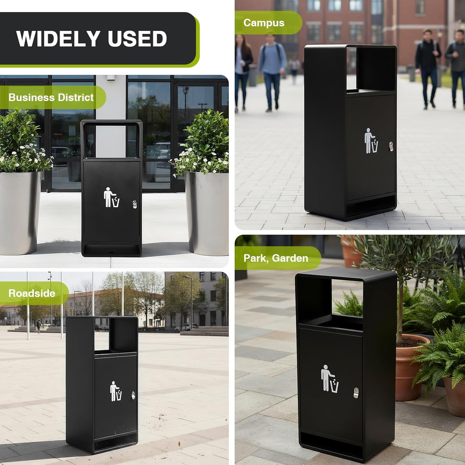 Commercial Outdoor Trash Can Public Street Regular Waste Storage Bucket with Ashtray Modern Look for Office Hotel Lobby Patio