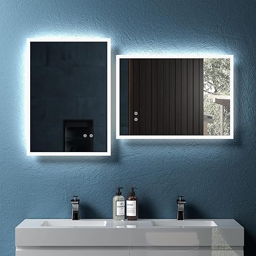 Miniatura 2 de Espejo de baño rectangular de 20 pulgadas de ancho x 28 pulgadas de alto, montado en la pared, retroiluminación LED, antiniebla, con temperatura