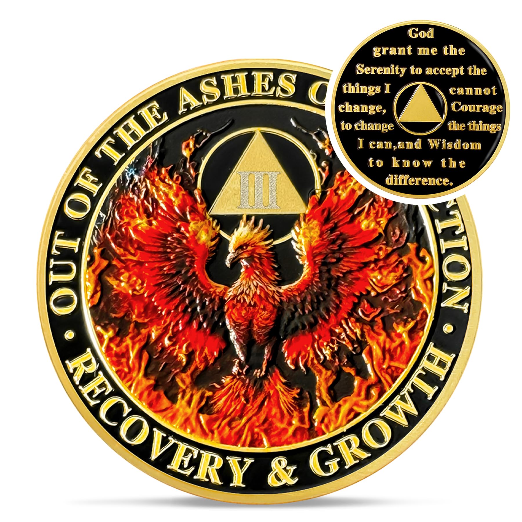 Delicate Phoenix 3 Year Sobriety Coin - Triangle Reborn from Fire AA Coins - Recovery Addiction AA Chips and Medallions - Celebrate 0-10 Years Clean and Sober Alcoholics Anonymous Gifts for Men Women