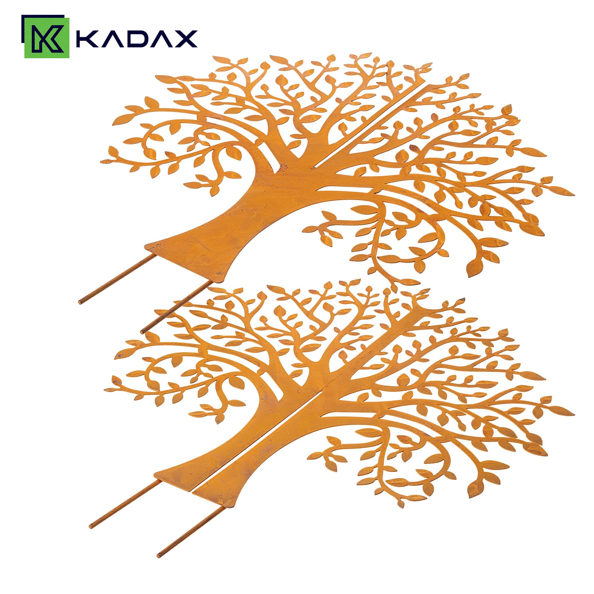 KADAX 6er Set Gartenstecker Baum aus Cortenstahl, Edelrost Gartendeko zum Stecken, Rostoptik Metallstecker für Garten, wetterfeste Deko aus Metall, Roststecker