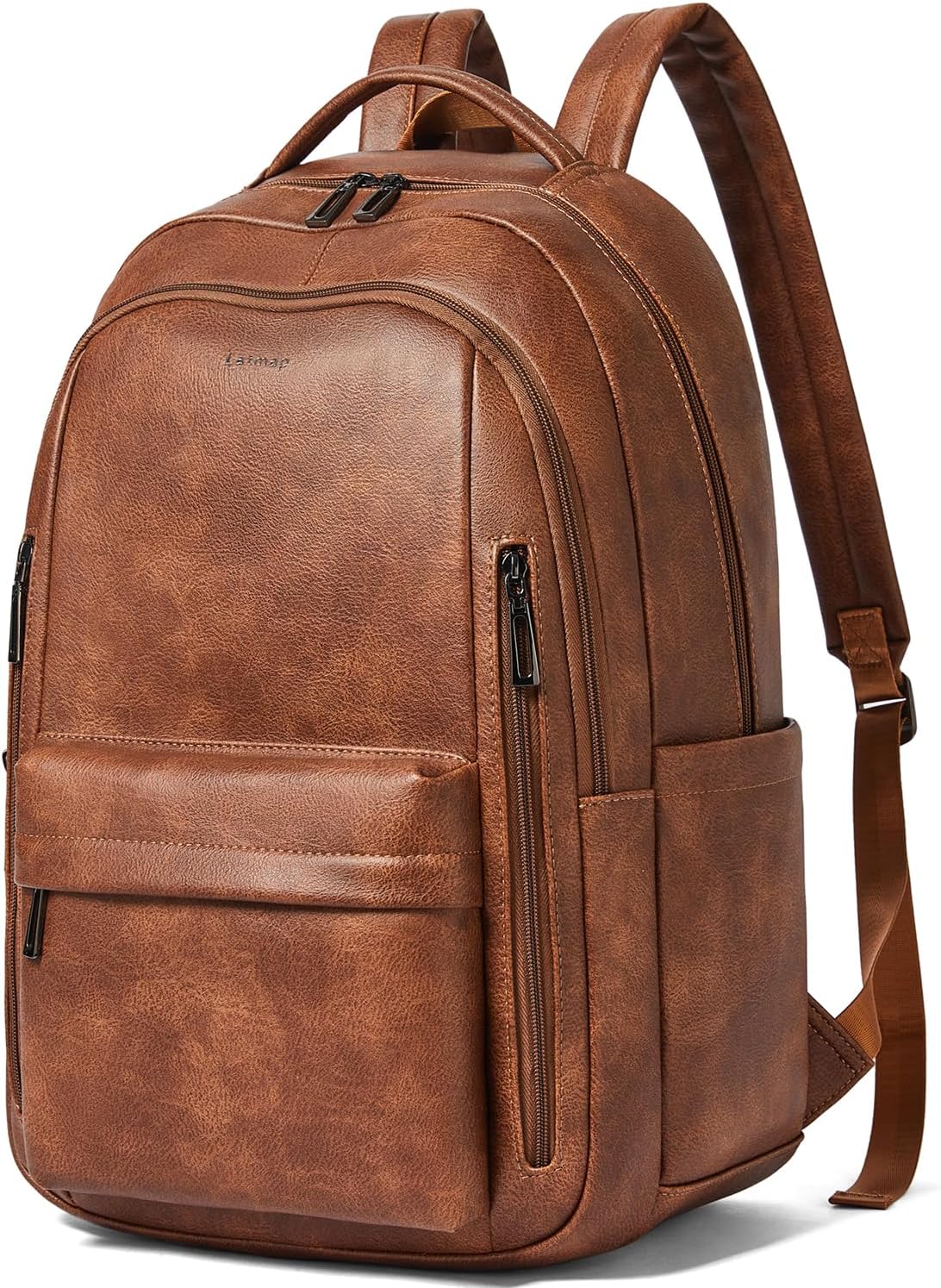30L Backpack Purse for Women Men Laptop Backpack, Faux Leather Travel Work Backpack Teacher Bookbag fits 15.6" Laptop,Brown