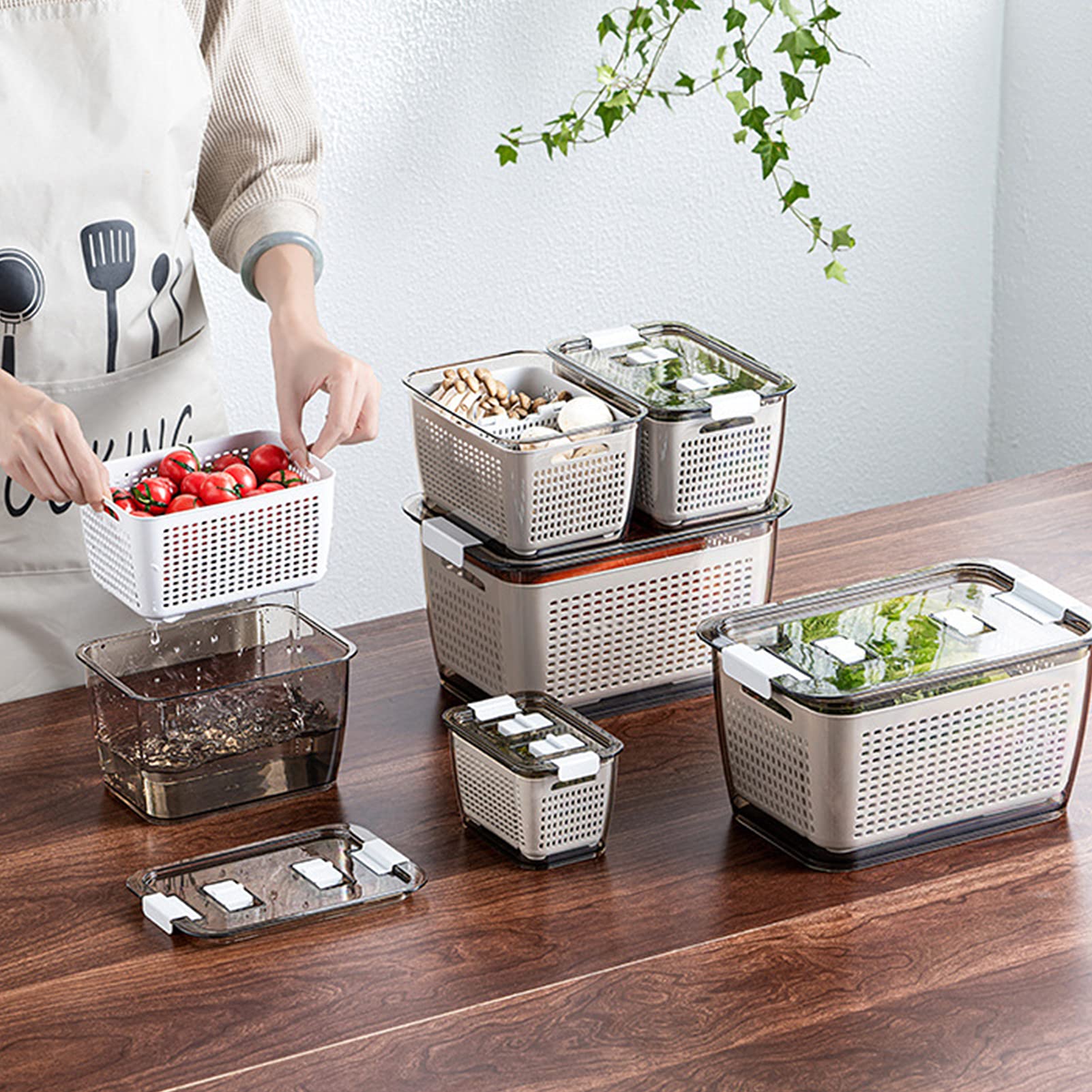 Contenedor de almacenamiento de alimentos de 4,5 L, cuadrado sellado para frutas, verduras y queso, solución de almacenamiento de cocina, hermético, contenedor de alimentos en color gris
