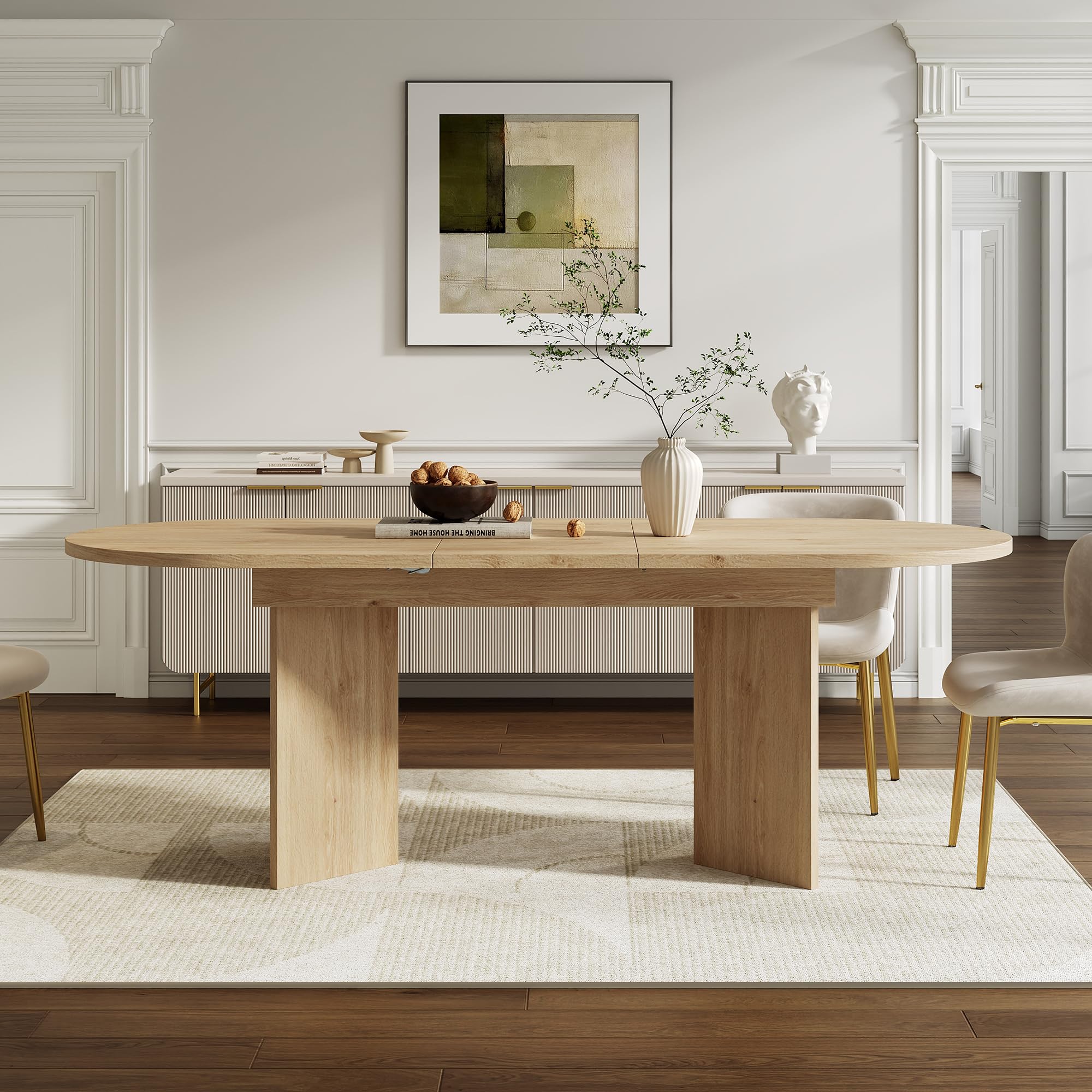 Soweiz Mesa de comedor extensible, 120/160 x 80 cm, mesa de madera adecuada para 4-6 personas, mesa de comedor con esquinas redondeadas, mesa de comedor, mesa de salón engrosada, color roble
