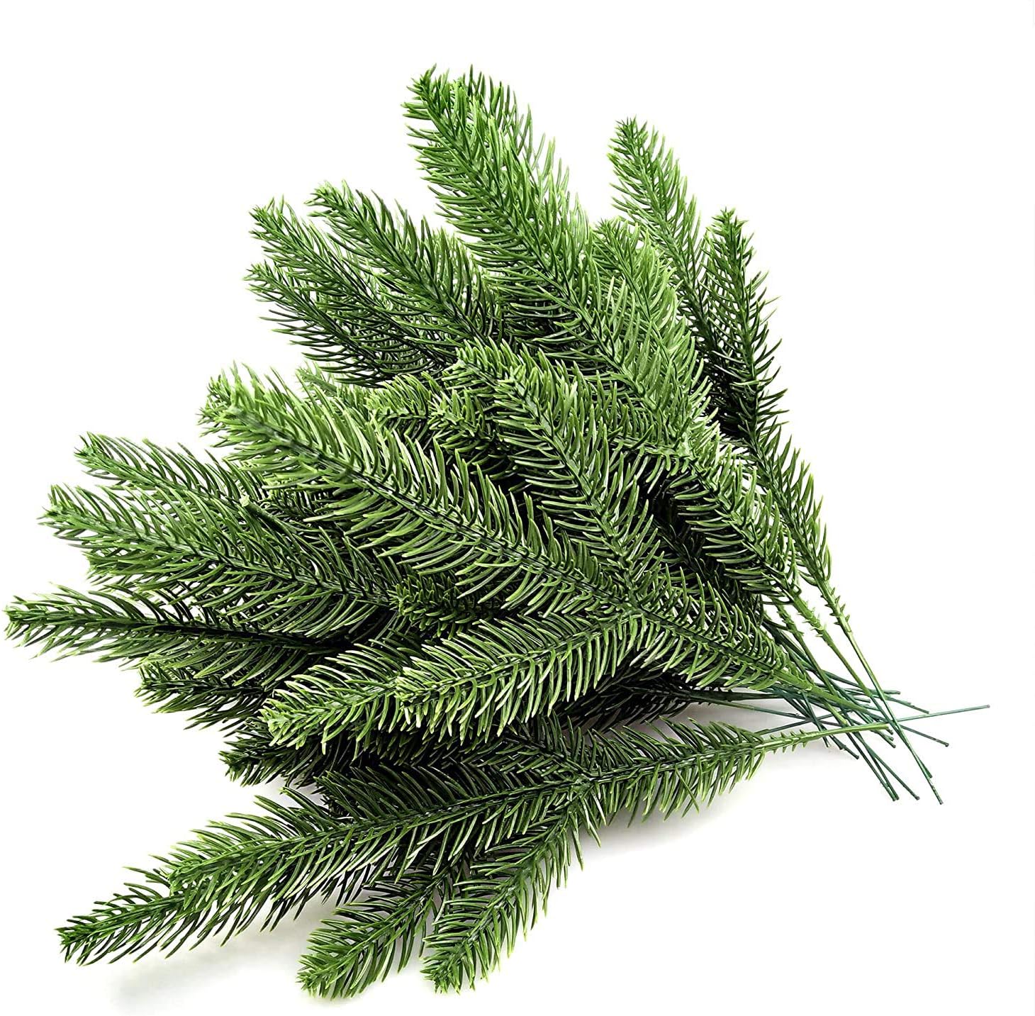 XIPEGPA 30pcs 10.24x3.94 Inches Artificial Pine Branches Green Leaves Needle Garland Green Plants Pine Needles for Garland Wreath Christmas Embellishing and Home Garden Decoration