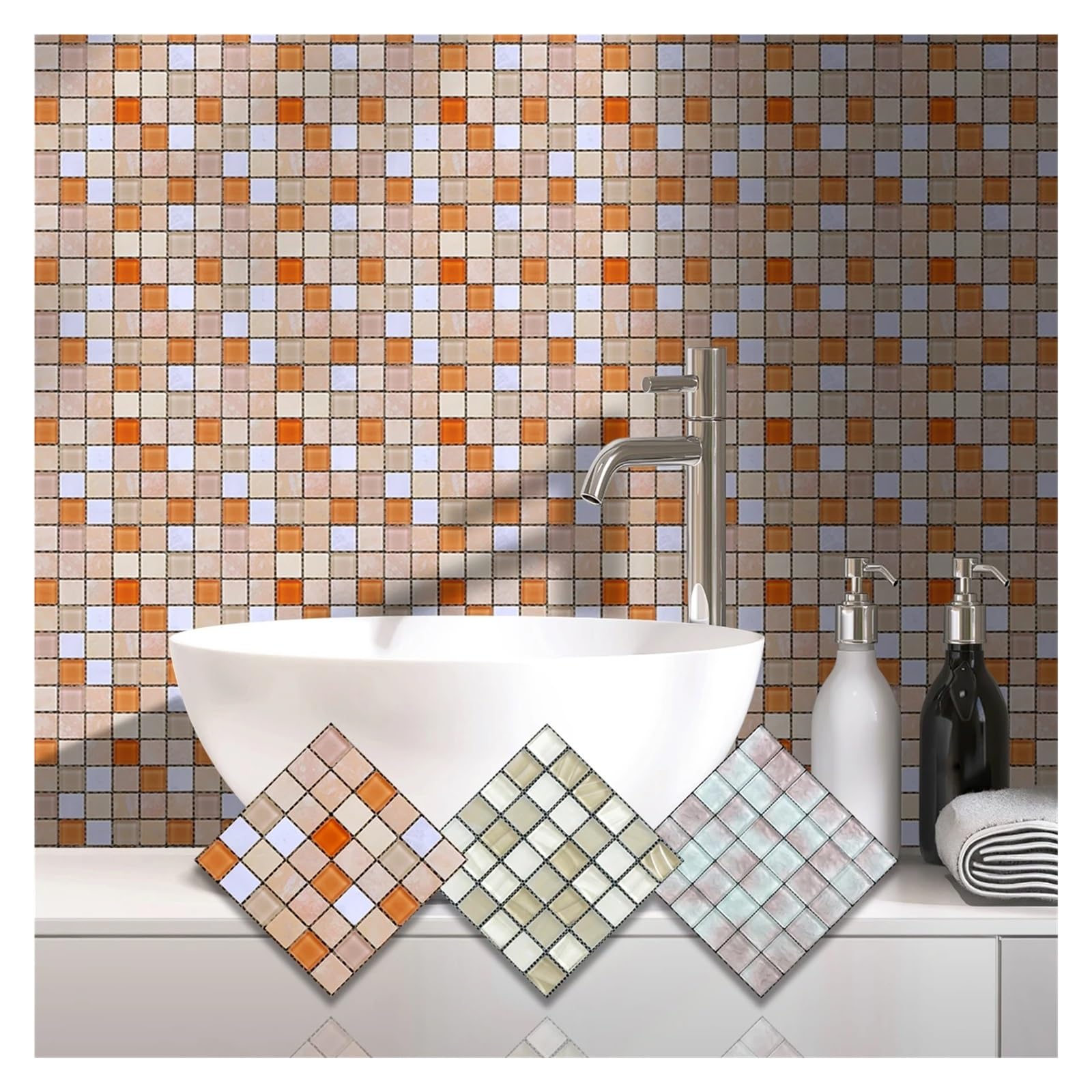 Naklejki imitujące płytki mozaikowe, 12 Pcs Self-Adhesive Crystal Mosaic Tile Stickers Multicolor(Color 2)