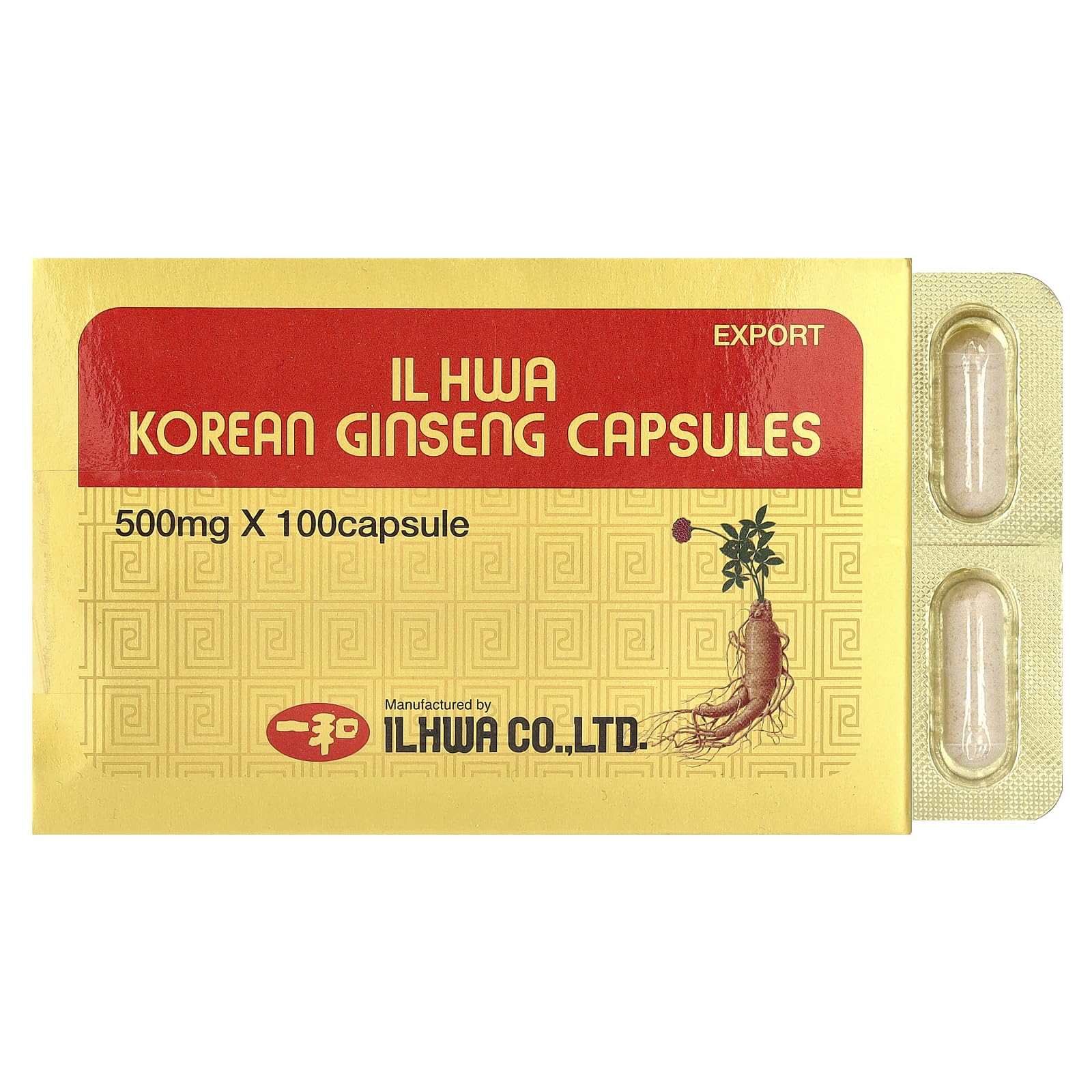ILHWA Korean Ginseng Capsules, 500 mg, 100 Capsules