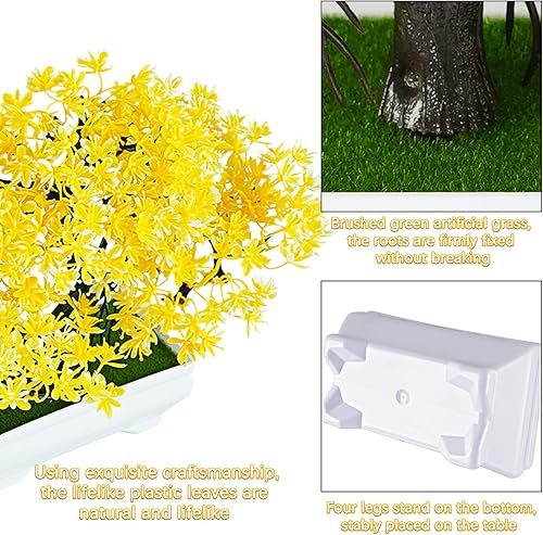 Miniatura 3 de Mini plantas artificiales de árbol bonsái con macetas de cemento de plástico para decoración de oficina en casa (amarillo)
