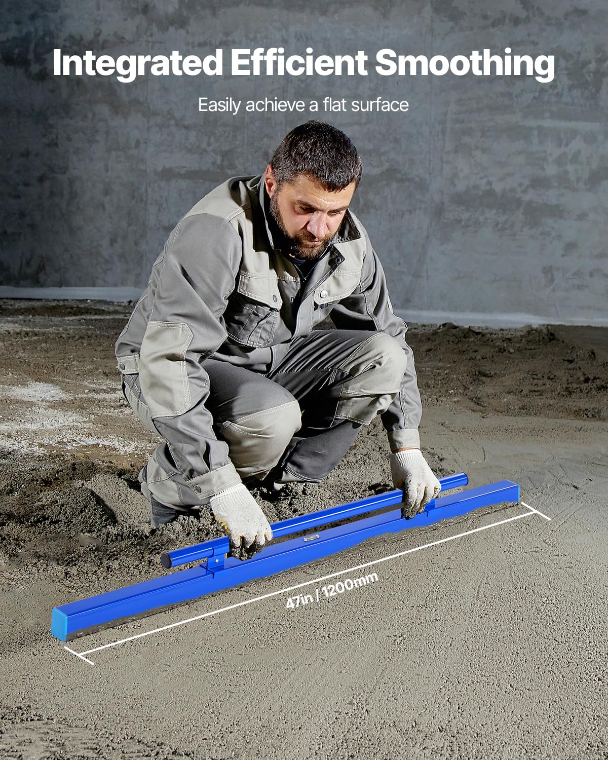 VEVOR Cartongesso Strumenti Concreti, 1205 x 50 x 40 mm, Cazzuola con Fiala di Livello, Manico in Alluminio Leggero e Reversibile per Livellare Pavimenti, Costruzioni e Ristrutturazioni