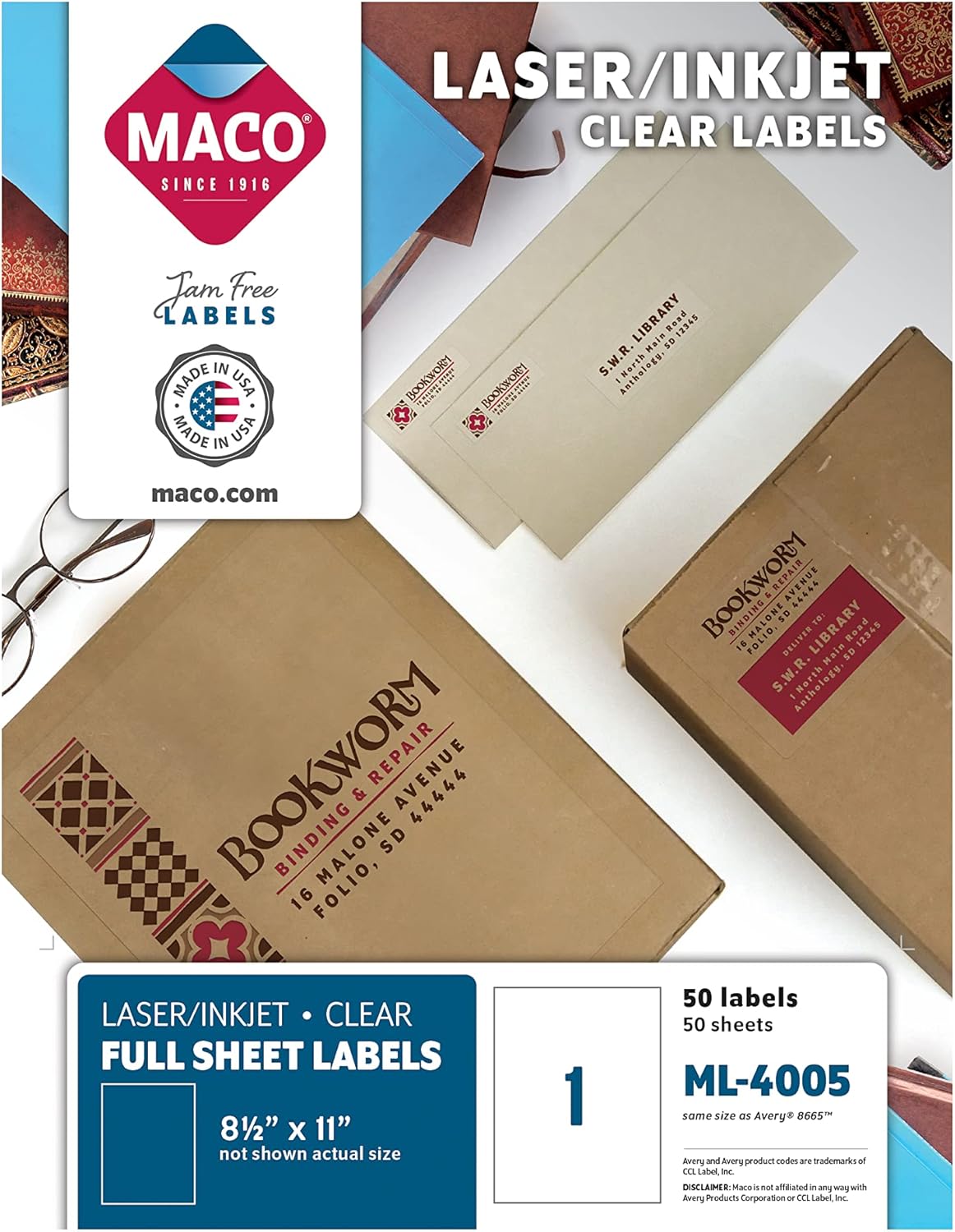 MACO Full Sheet Clear Matte Printable Labels Laser/Ink Jet Compatible Craft