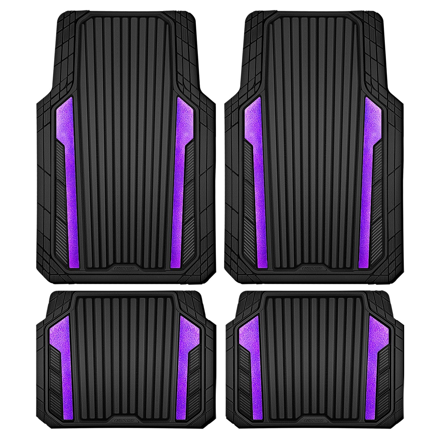 CAR PASS Heavy Duty Rubber Car Mats Metallic Aluminum Film All Weather Floor Mats Waterproof Universal Trim to