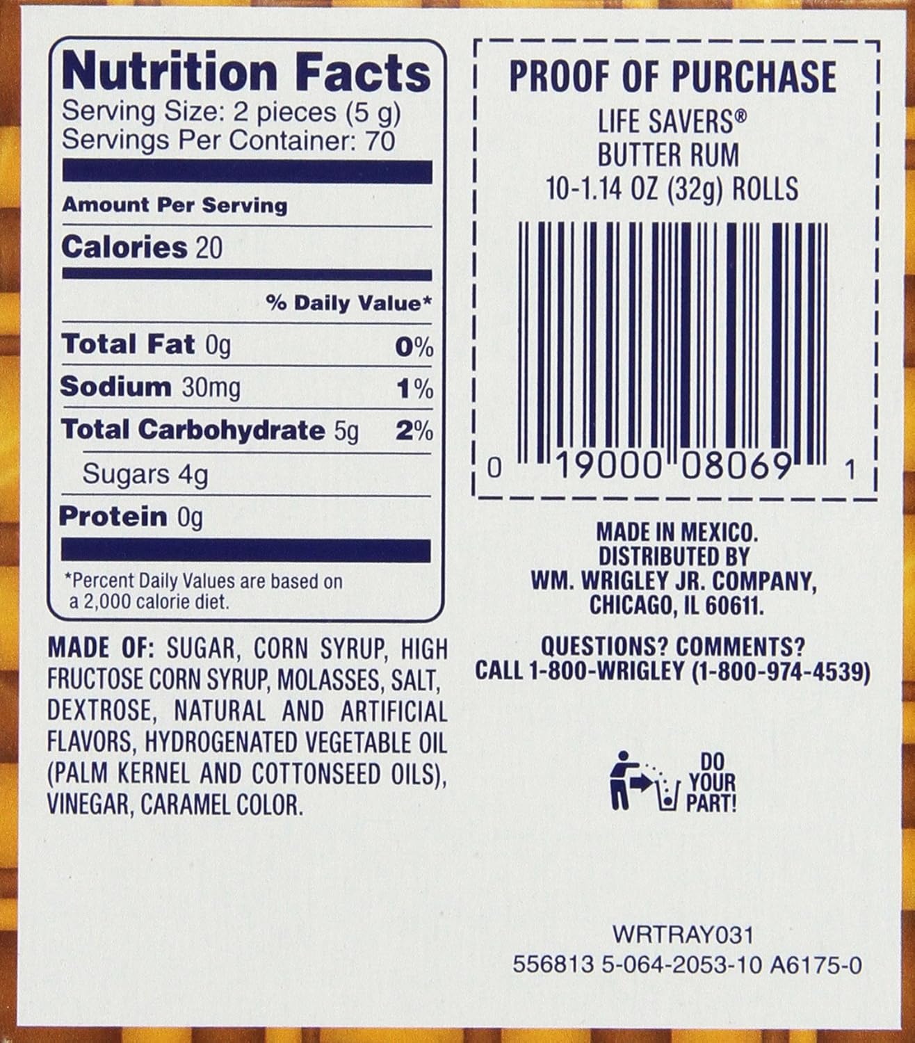 Life Savers Butter Rum Hard Candy, 1.14 ounce (20 Single Packs) : Grocery & Gourmet Food