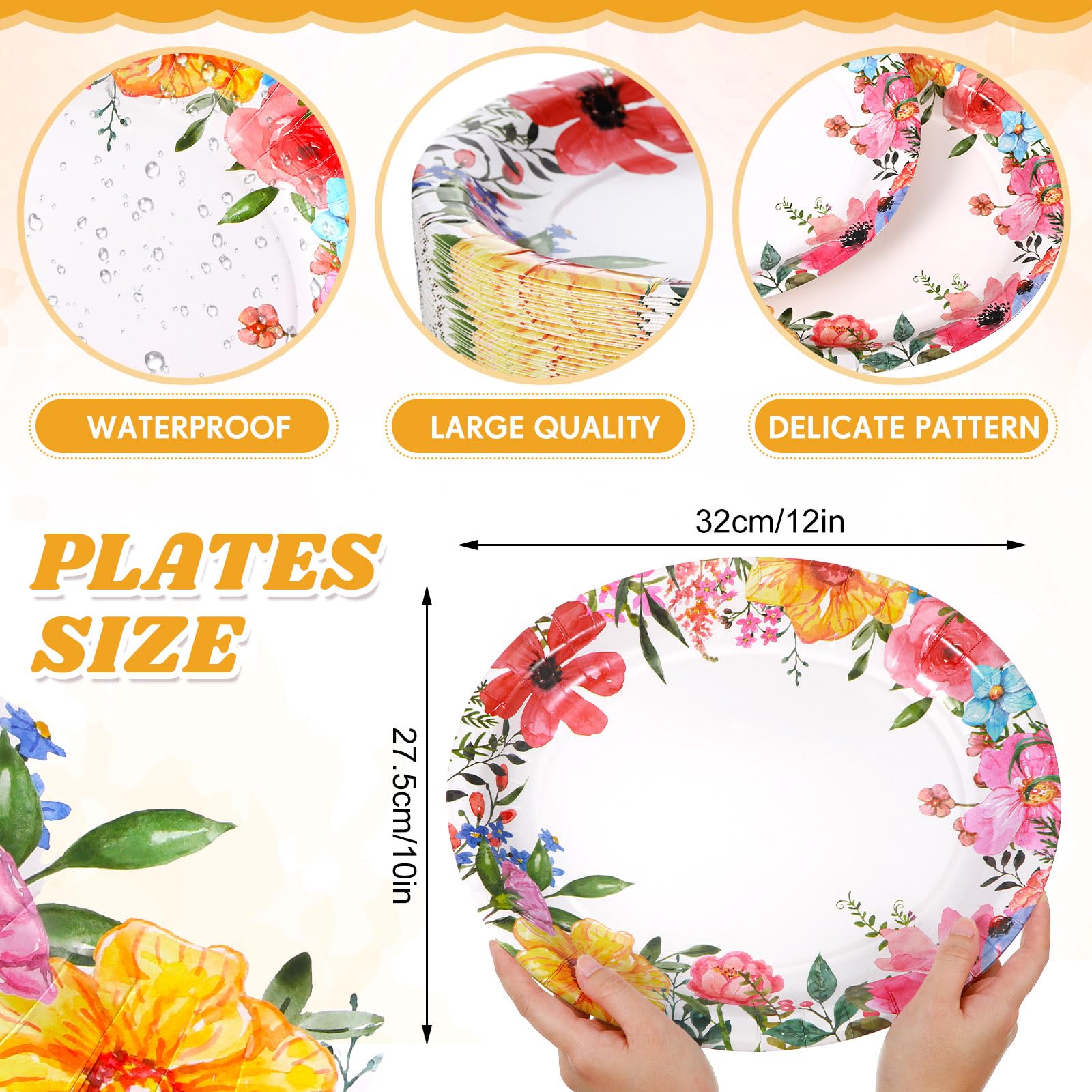 Maxcheck Ovale Pappteller mit Blumenmuster, 25,4 x 30,5 cm, Frühlingsblumen, Einweg-Pappteller, Blumen-Speiseteller für Muttertag, Hochzeit, Frühling, Tee, Party, Dekoration, 100 Stück