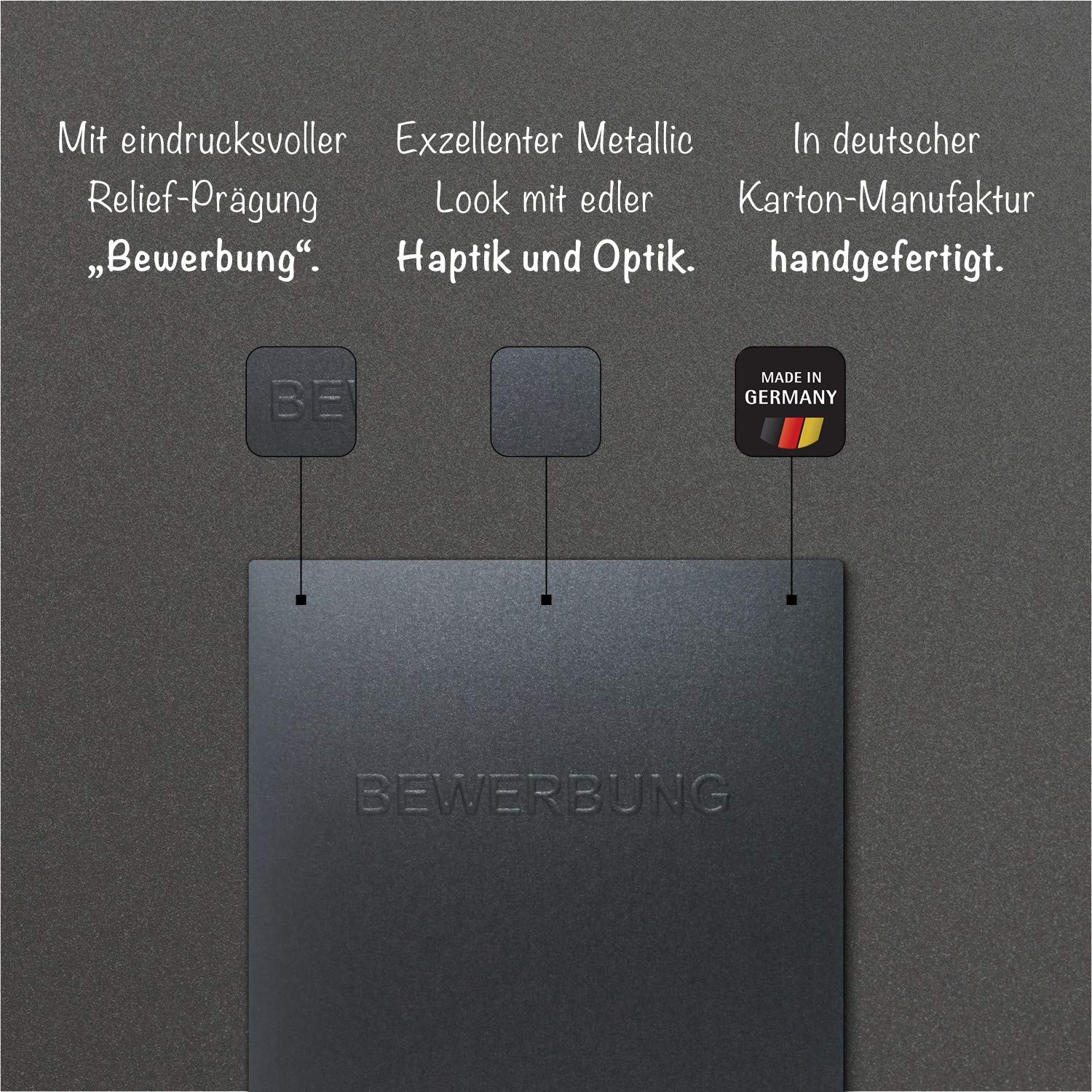 20 Stück 3-teilige Bewerbungsmappen Anthrazit Metallic mit 2 Klemmschienen - Premium-Qualität mit hochwertiger Prägung BEWERBUNG - direkt vom Hersteller STRATAG