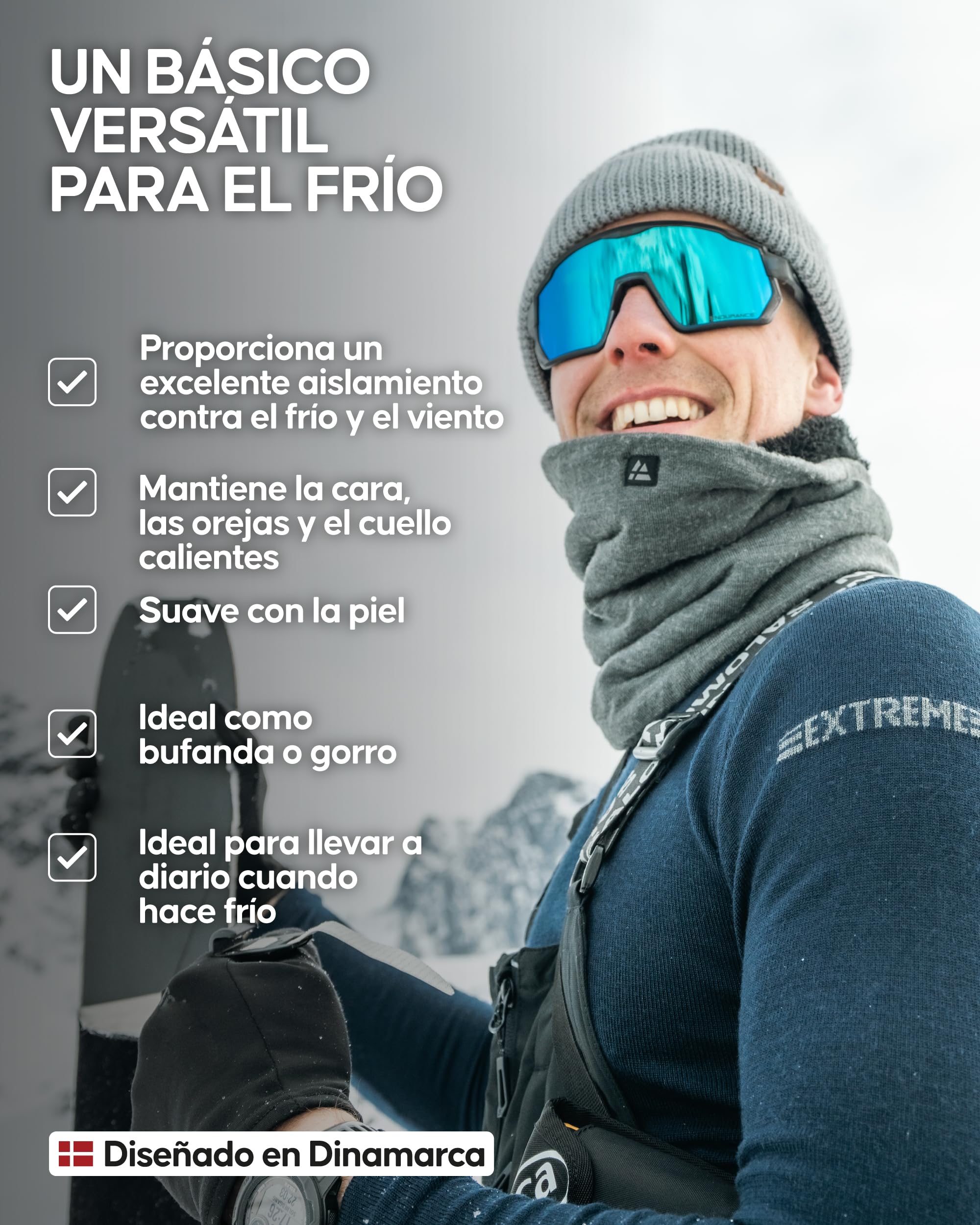 DANISH ENDURANCE Braga de Cuello Térmica de Merino con Forro Polar, Polaina, Balaclava, Calentador de Cuello para Invierno, para Hombres y Mujeres