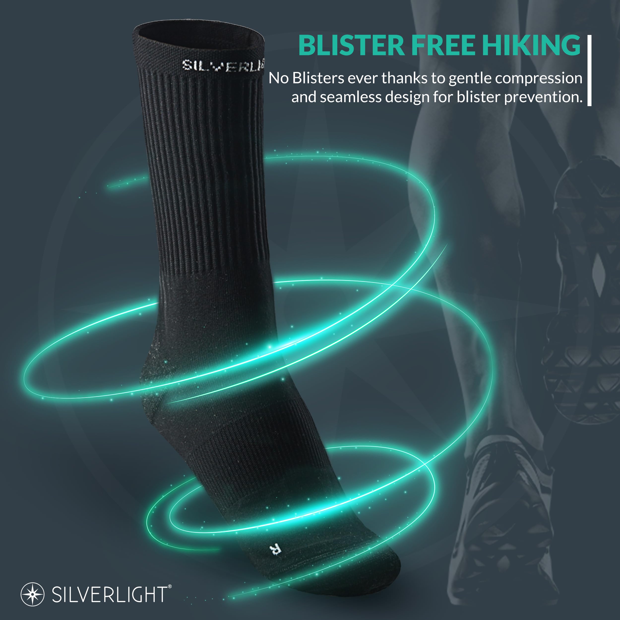 Silverlight Medium Crew Hiking Socks for Men and Women – Blister-Preventing, Durable, Comfortable Anti-Odor Silver Socks