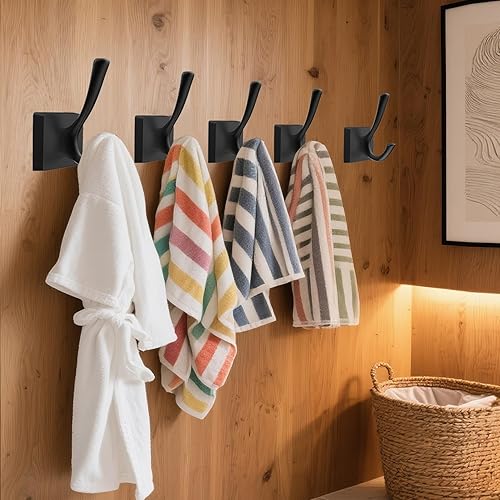 Vista 5 de Ganchos de pared negros - Ganchos para abrigos y toallas (paquete de 4, resistentes, estilo moderno)