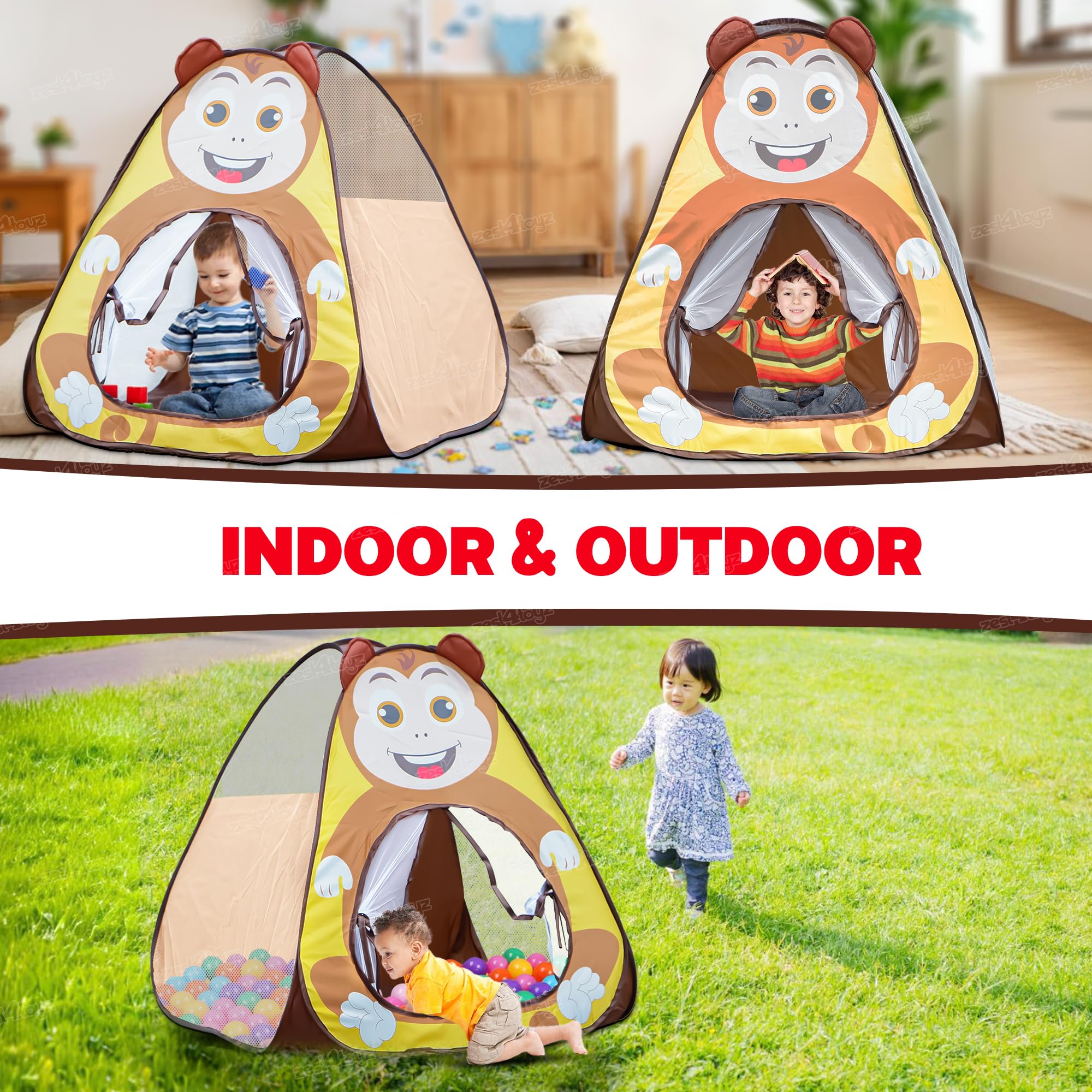 Zest 4 Toyz Popup Tent House for Kids Play House Foldable Tent House for Boys & Girls Easy to Set Up Baby Tent House 3 to 5 Years (Balls Not Included) - Yellow 3