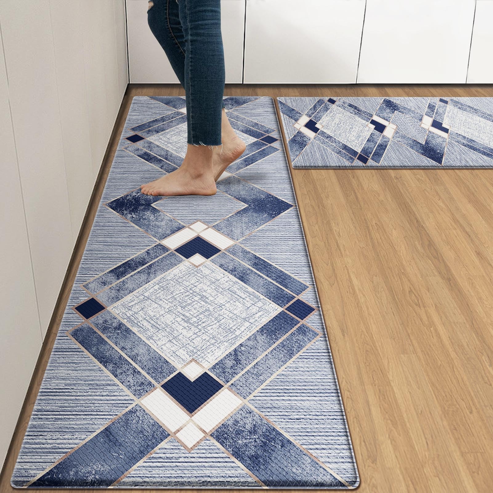 Arttown Anti-Fatigue Kitchen Rug Set of 2, Waterproof Non-Slip, Gold — image 1