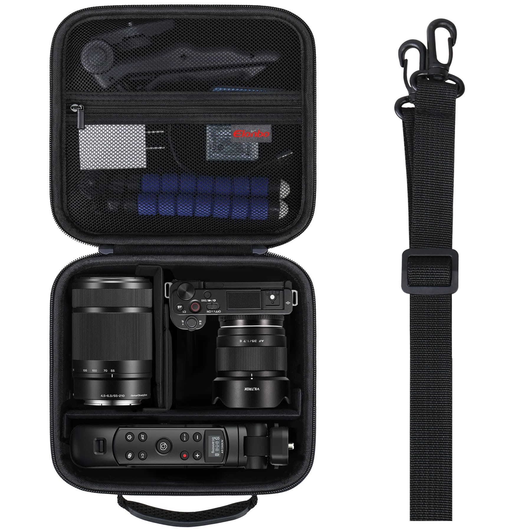 Elonbo Sacoche de Transport pour Appareil Photo Hybride Sony ZV-E10 / ZVE10 II, Sac de Voyage Rigide et Portable pour Appareil Photo numérique. Noir