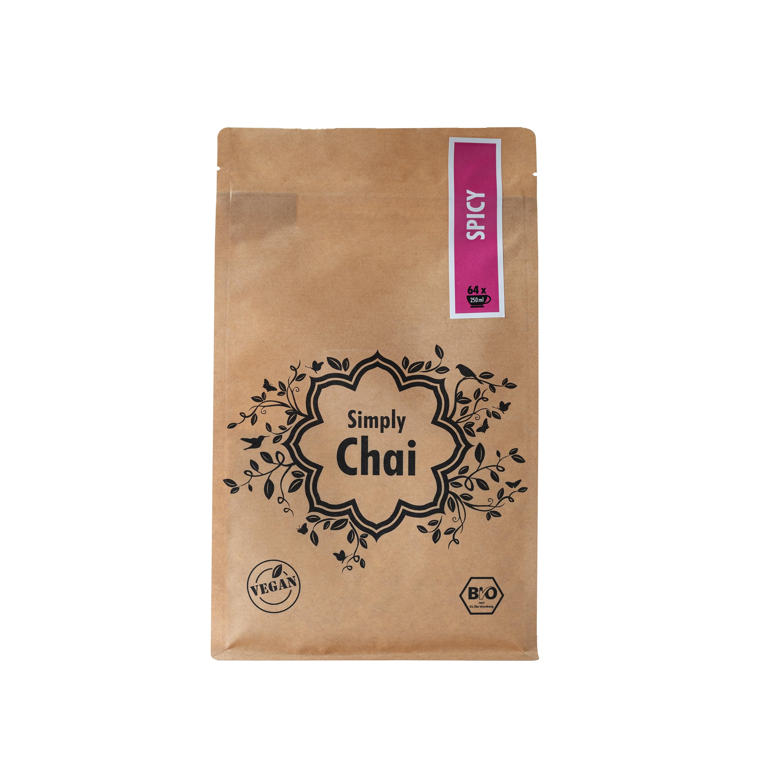 Simply Chai Bio & Vegan Spicy Chai Latte Pulver, 1kg Vorratsbeutel – Kräftiger indischer Gewürztee mit intensiver Schärfe & Schwarztee, instant löslich