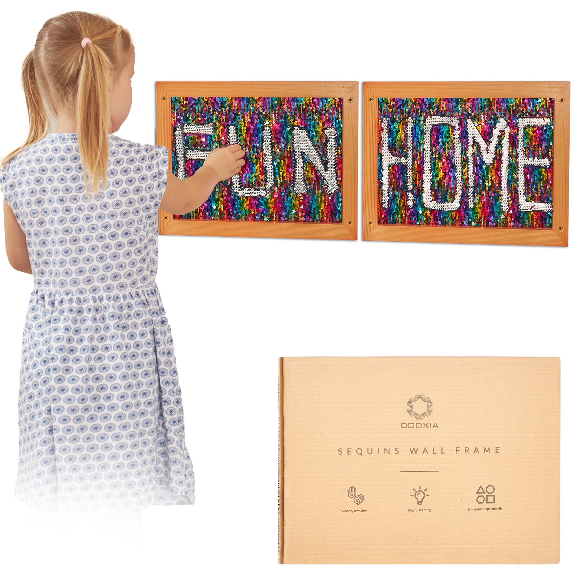 ODOXIA Paillettenwand 2er-Pack | Wendbare Pailletten-Tafel für Kinder | Sensorische Pailletten-Stoffwand | Flip-Sequin-Board | Wand- und Raum-Sensorik-Board
