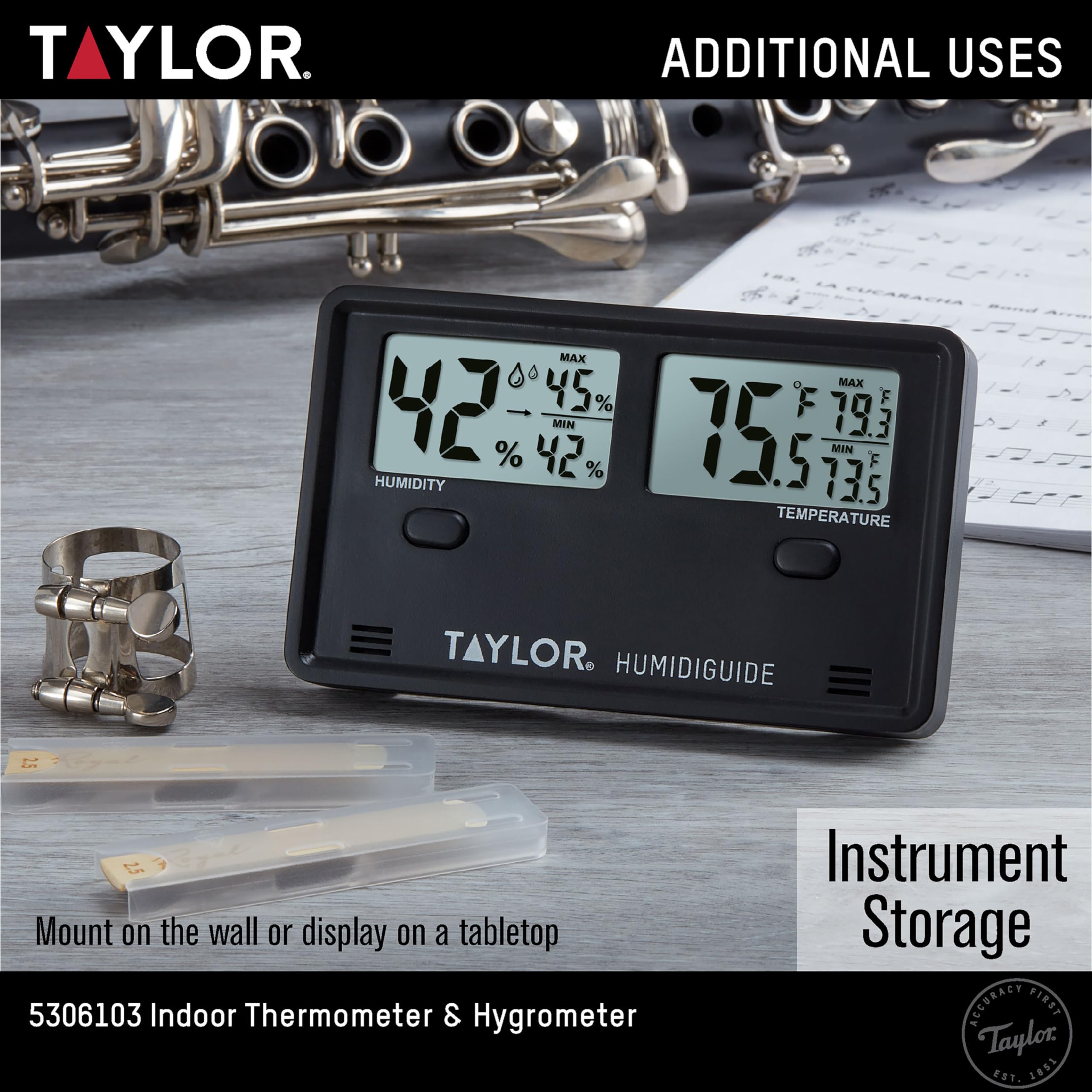 Taylor Termómetro e higrómetro digital inalámbrico para interiores y exteriores, pantalla dual para temperatura y humedad, fácil de leer para el hogar, oficina, invernadero, guardería y áreas