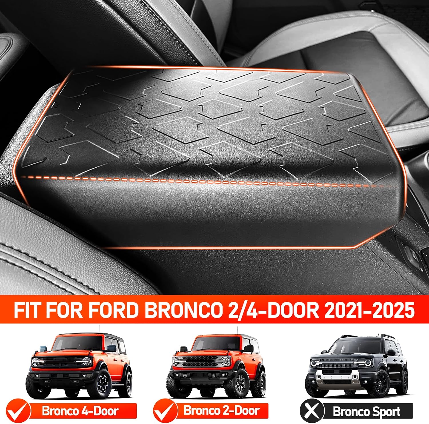 TPE Center Console Armrest Cover for Ford Bronco Accessories 2025 2024 2023 2022 2021,Prevent Dog Scratches Center Console Pad Waterproof Armrest Cover Fit Bronco 2/4 Door(Not Fit Sport)